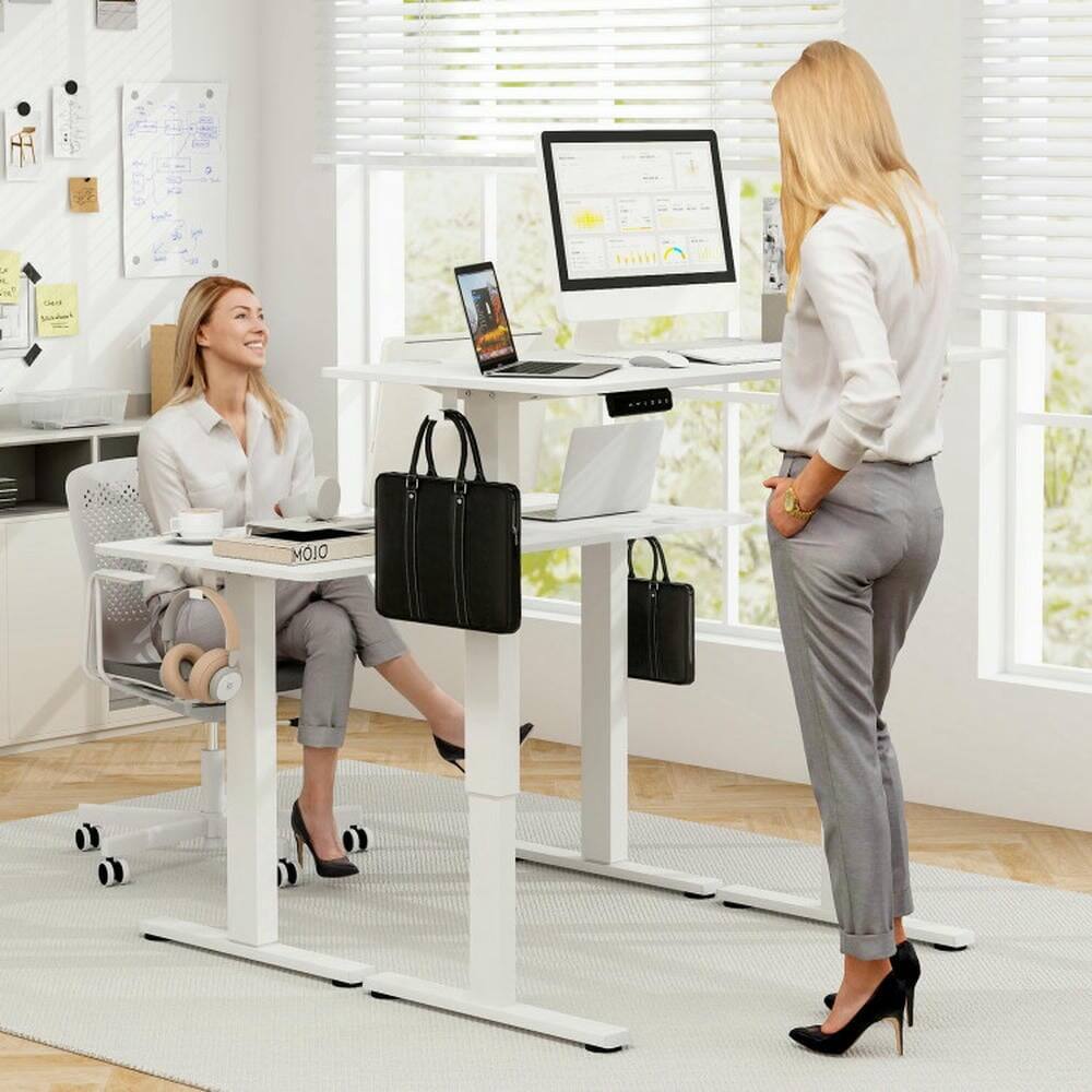 Alt View 6. Pefilos - Electric Standing Desk with 3 Memory Height Settings & 2 Hanging Hooks & Cable Management-White, Office Desk, Desks - White.