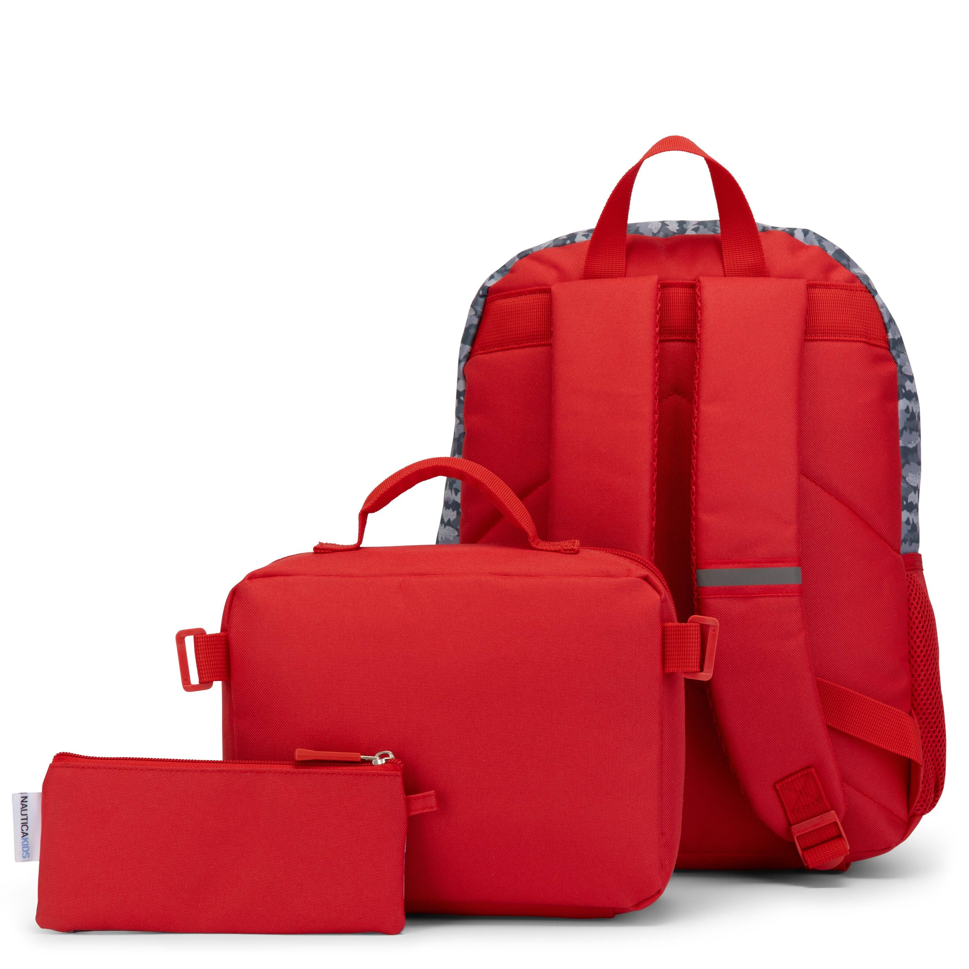 Back. Nautica - Nautica 16" Back to Basics Kids 3-Piece Backpack Set with Cushioned Back and Shoulder Straps | Shark Attack - Shark Attack.
