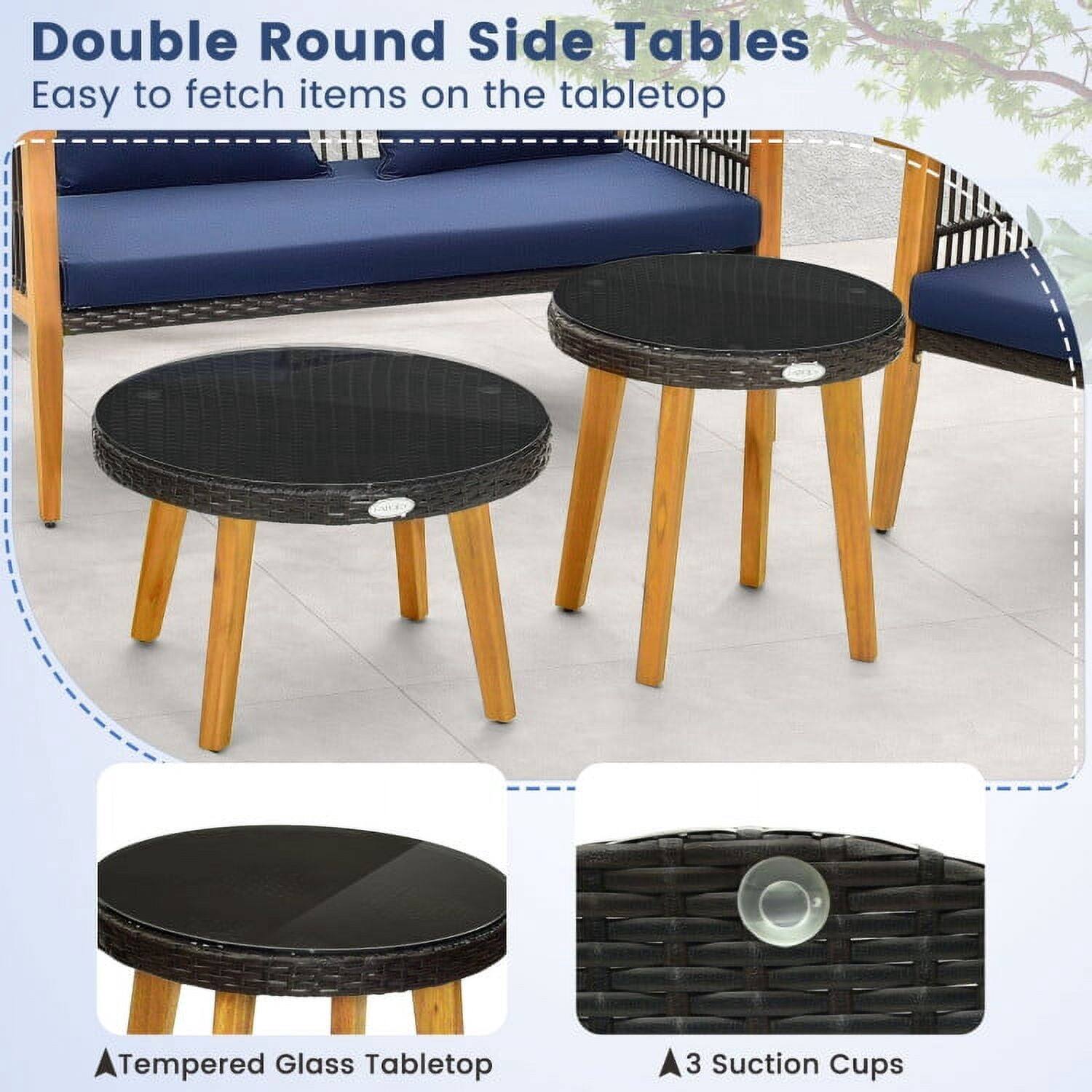 Double Round Side Tables  
Easy to fetch items on the tabletop  

- Tempered Glass Tabletop  
- 3 Suction Cups