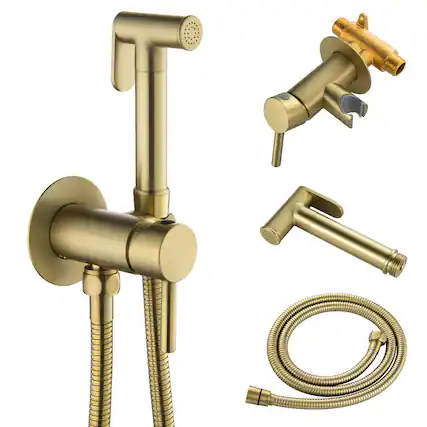 Front. Boyel Living - Brushed Gold Solid Brass Bidet Sprayer Hot Cold Water - Brushed Gold.