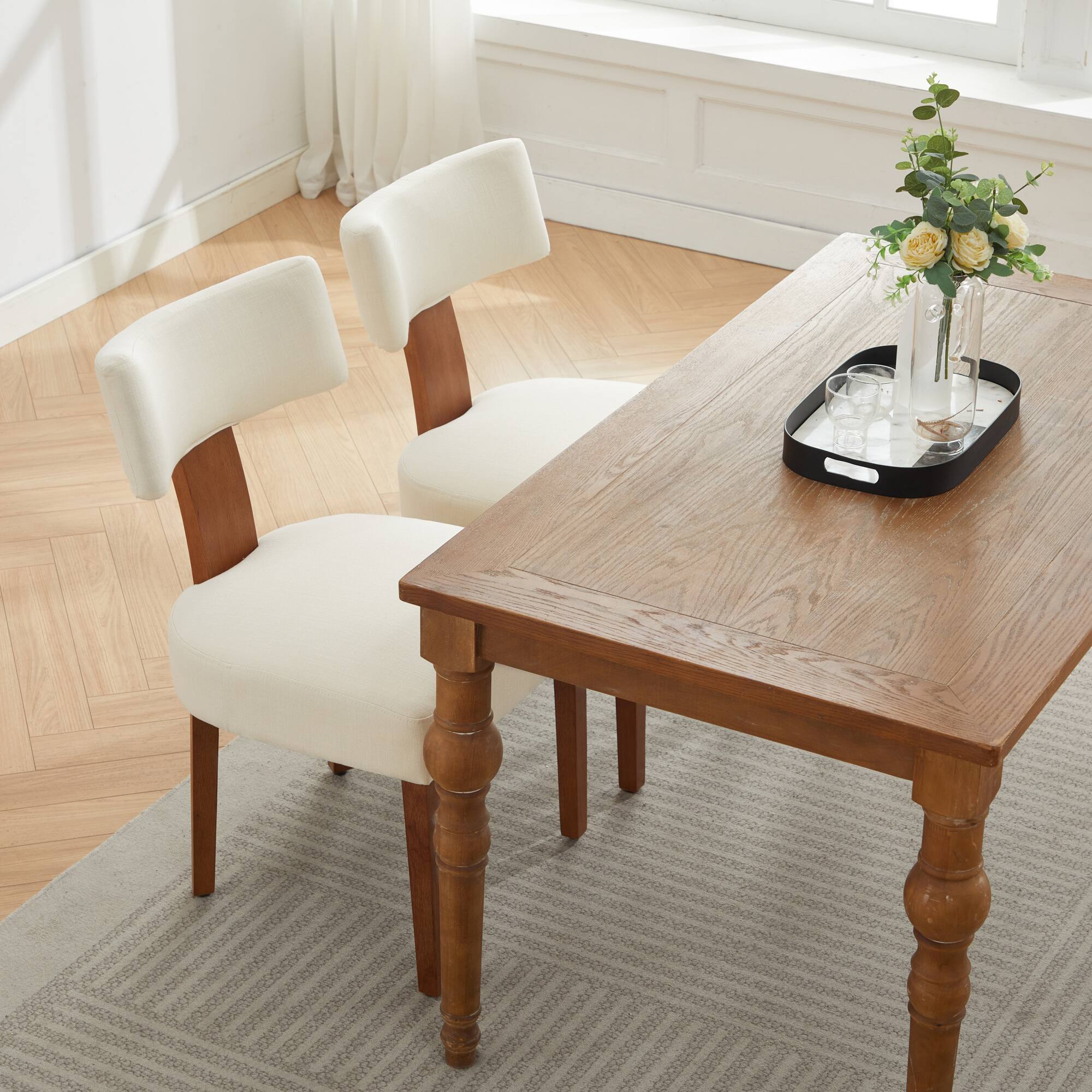 Alt View 10. GOODSILO - Set of 2 Modern Armless Dining Chairs with Curved Backrest and Solid Wooden Legs for Dining and Living Room - Beige.