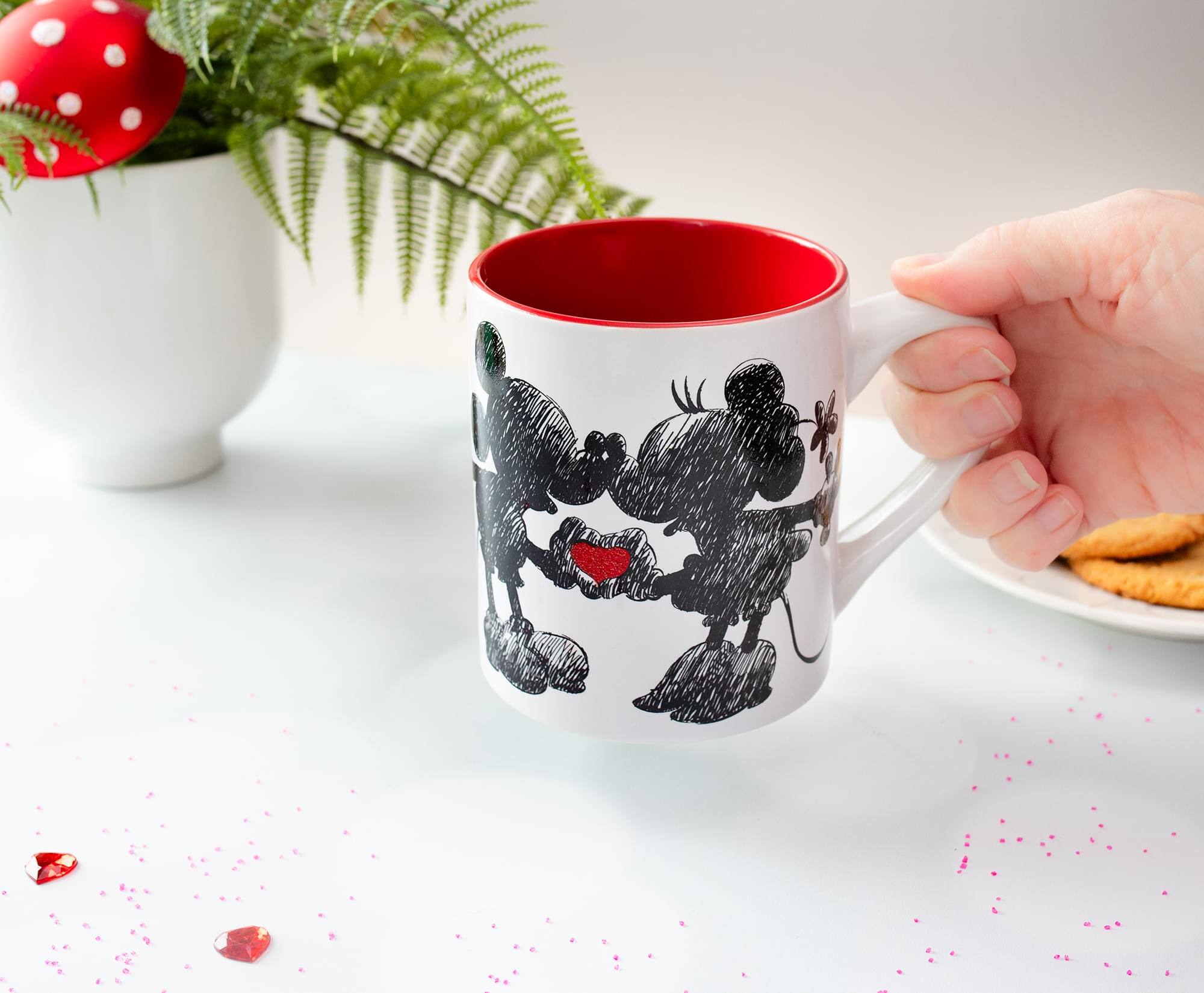 Alt View 4. Silver Buffalo - Disney Mickey and Minnie Sketchbook Glitter Ceramic Mug | Holds 14 Ounces - Red.