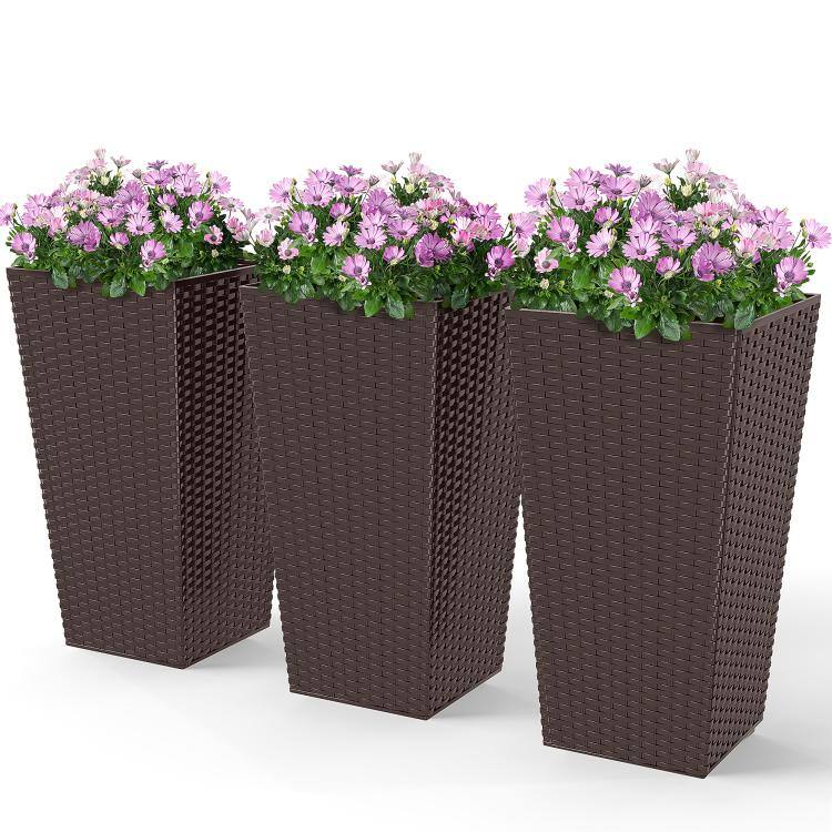 Alt View 9. PULUZ - Set of 3 Tall Planters with Drainage Hole, 24 inch Outdoor Flower Plant Pots, Indoor Planters for Porch, Front Door - Brown.