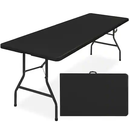 Front. Best Choice Products - Best Choice Products 8ft Plastic Folding Table, Indoor Outdoor Heavy Duty Portable w/ Handle, Lock for Picnic - Black - Black.