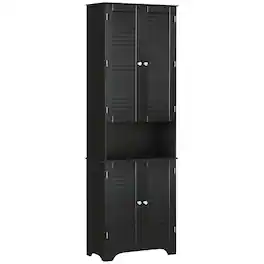 Homcom - Tall Narrow Bathroom Storage Cabinet with Doors and Shelf Adjustability, Freestanding Linen Cabinet - Black