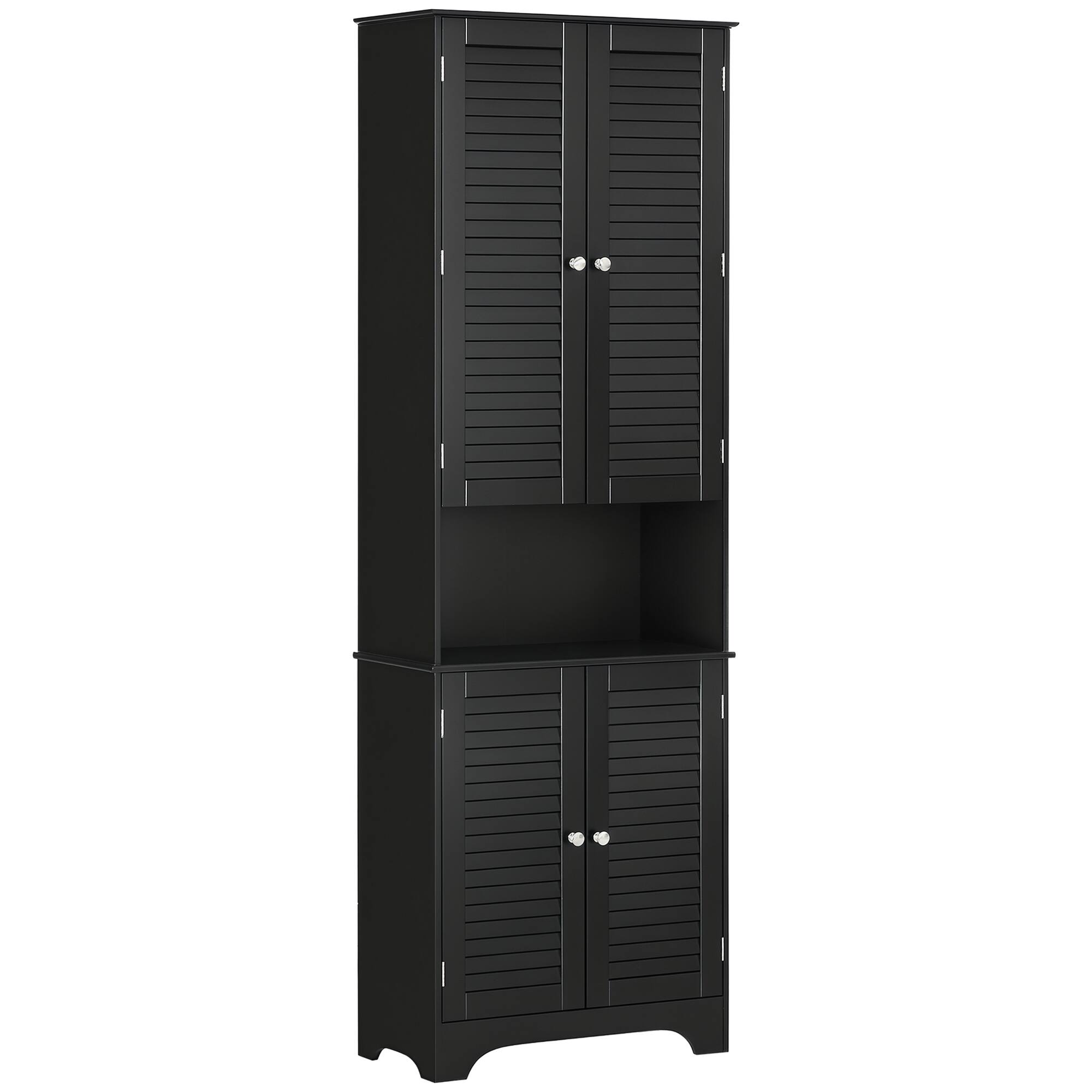 Homcom - Tall Narrow Bathroom Storage Cabinet with Doors and Shelf Adjustability, Freestanding Linen Cabinet - Black