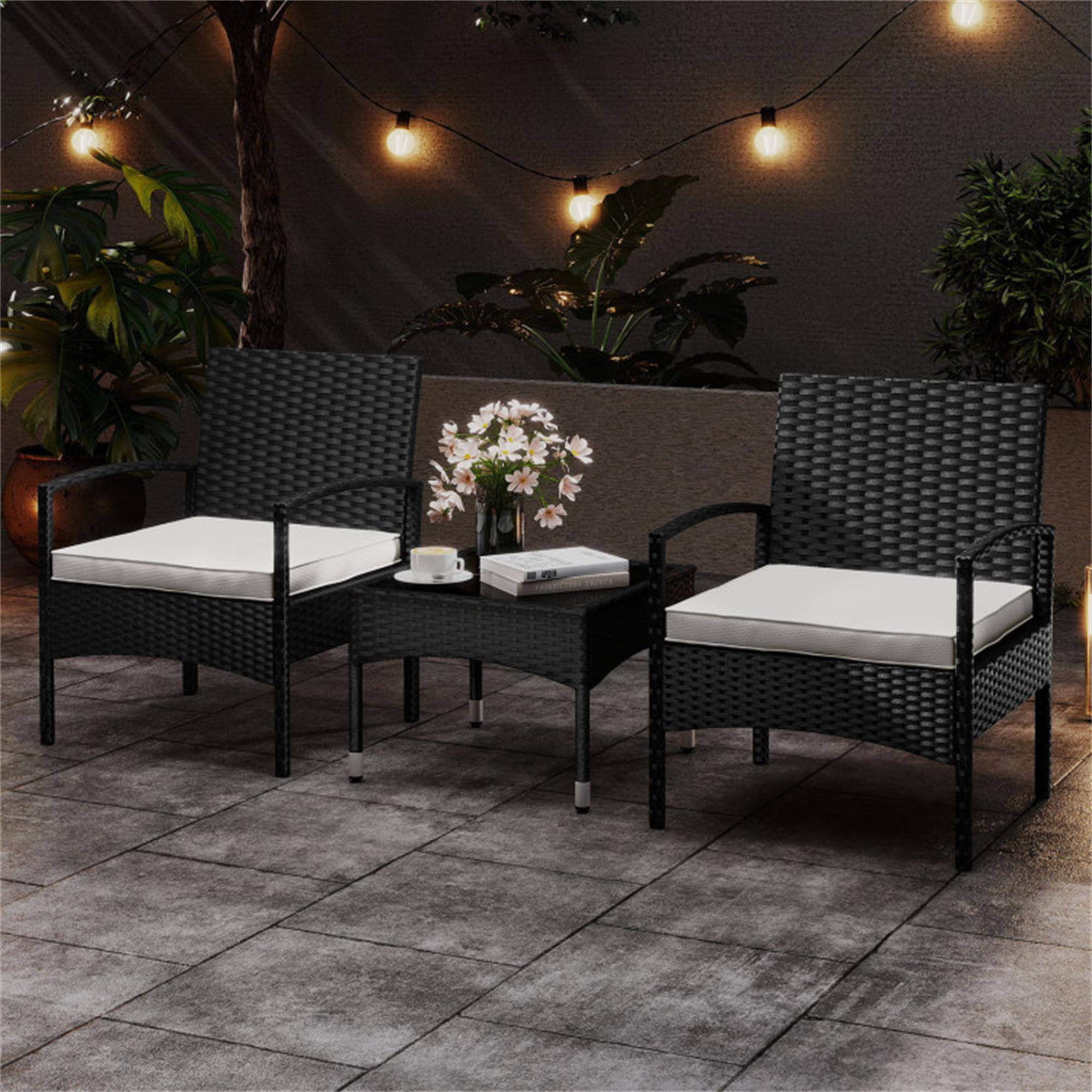 Alt View 2. Boyel Living - Black 3Piece Patio Furniture Set Rattan Bistro Chairs with Table 30-in L x 24-in W x 23-in H - Blue.