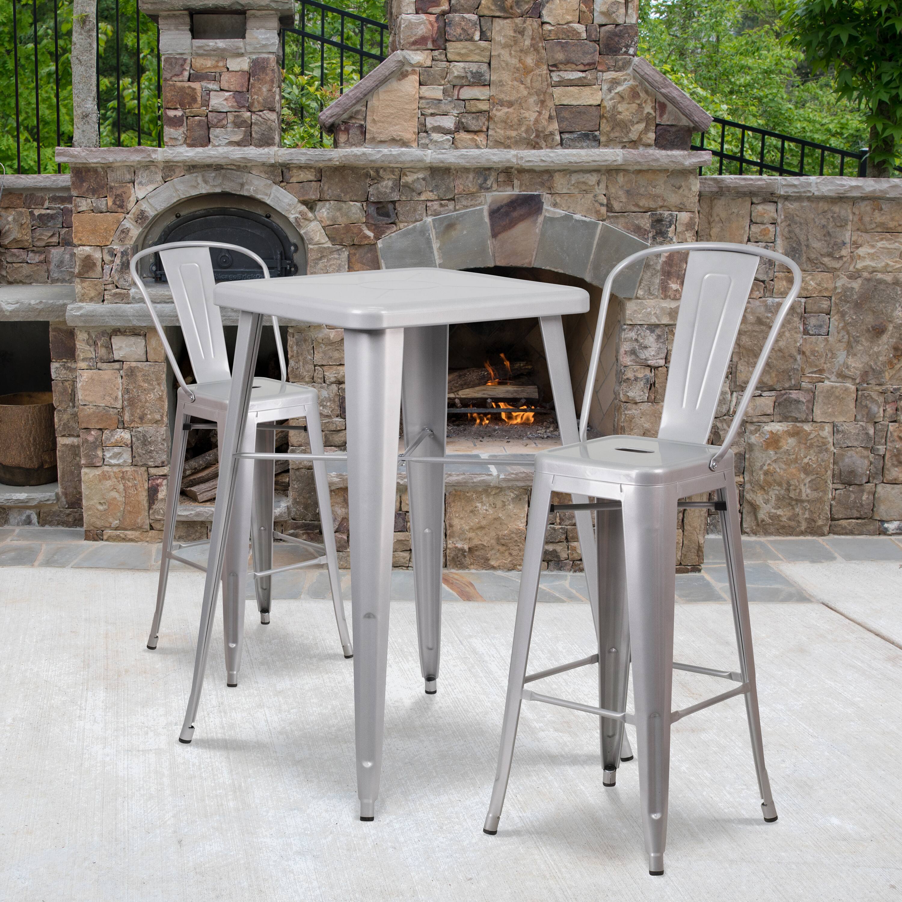 Alt View 2. Emma + Oliver - Commercial Grade 4 Pack 30" High Metal Indoor-Outdoor Barstool with Back - Silver.