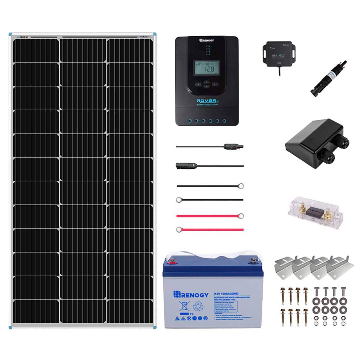 Renogy - Mountable Solar Panel Kit (100W Panel, 50ah Hybrid Gel Battery & Accy's) - Black