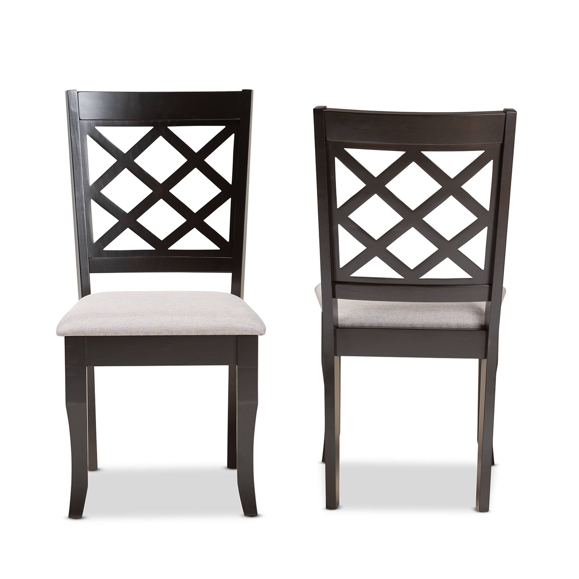 Angle. Baxton Studio - Verner Modern Fabric Upholstered and Finished Wood 2-Piece Dining Chair Set - Grey/Dark Brown.