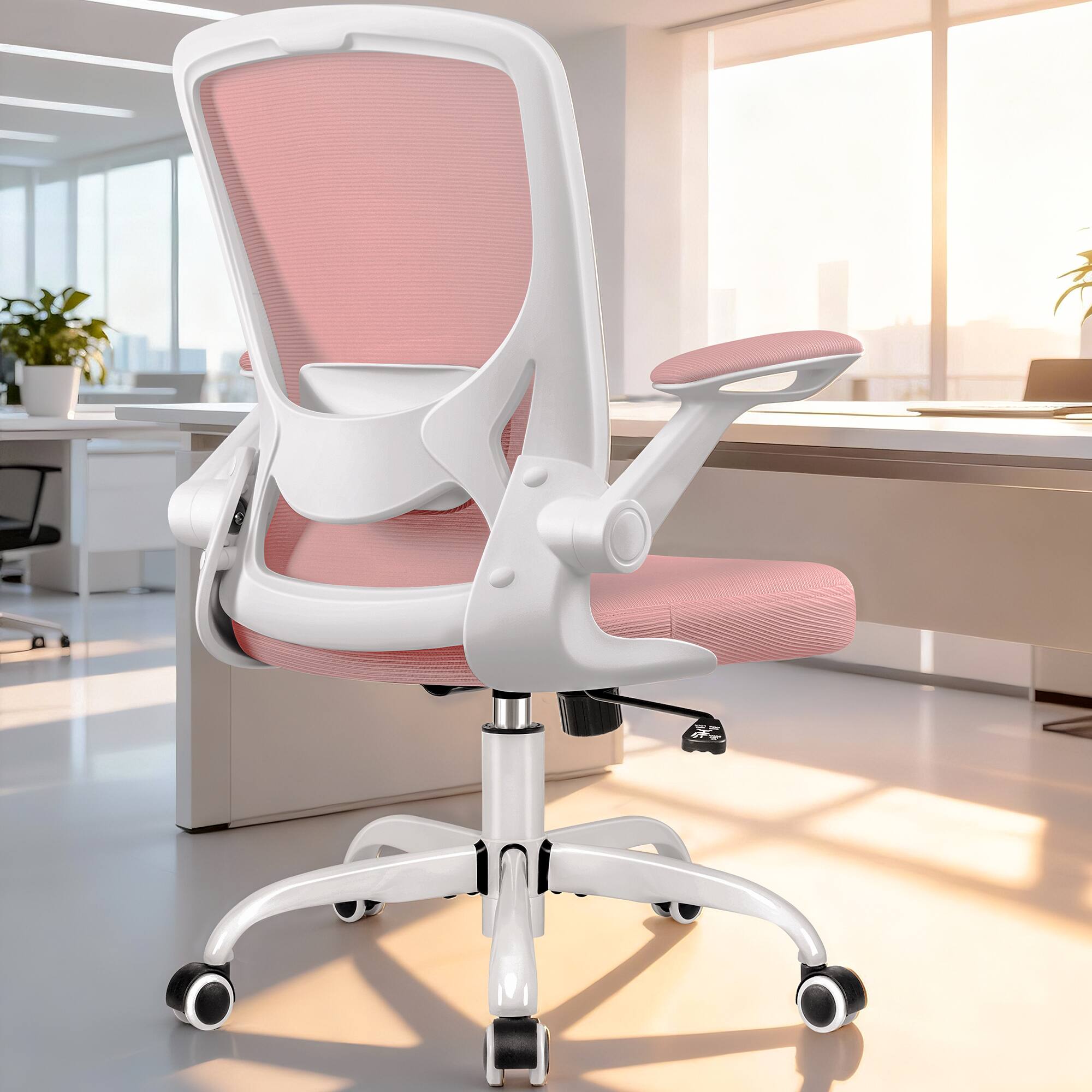 Alt View 4. KERDOM - Colorful Mesh Ergonomic Office Chair with Adjustable Lumbar Support & Height, Swivel Desk Chair with Flip-up Arms, Tilt - Pink.