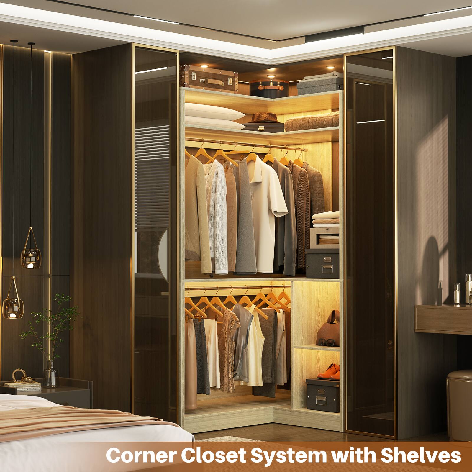 Corner Closet System with Shelves