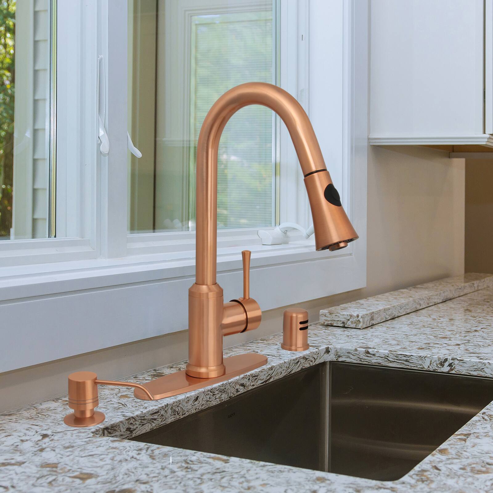 Alt View 5. Akicon - Akicon Single Level Solid Brass Kitchen Faucet with Pull Down Sprayer in Copper - Copper.