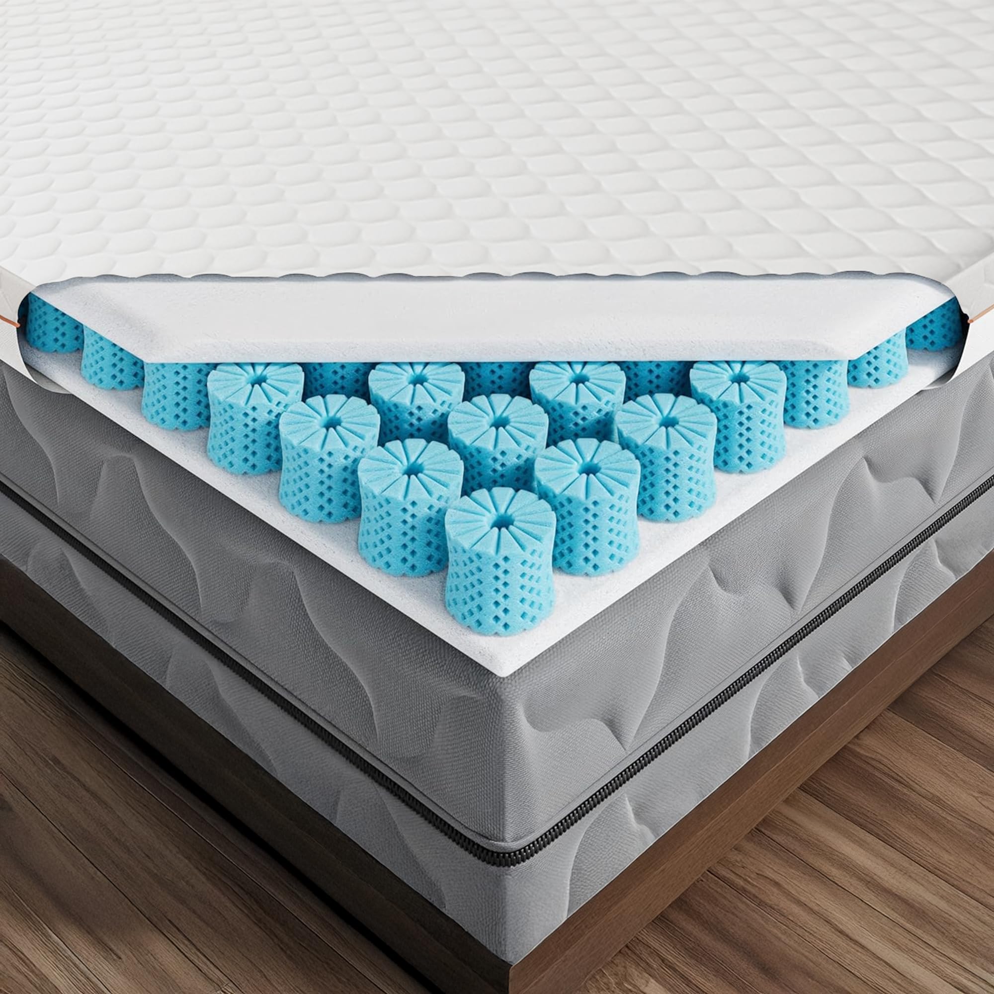 Angle. Alchemy Casas - Queen Mattress Topper - 3 - zone OctaspringⓇ Technology For Optimal Support Anti - slip Bottom - RV Short King (72x75x3 inches).
