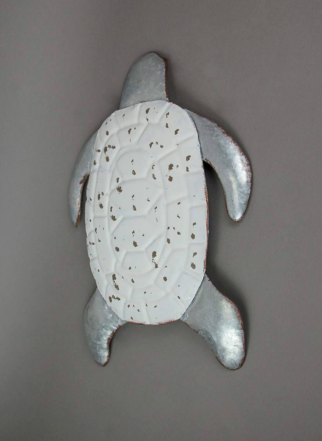 Alt View 1. Zeckos - White Enamel Galvanized Metal Sea Turtle Wall Art, Coastal Decor for Home, Patio, Garden, and Beach House - White.