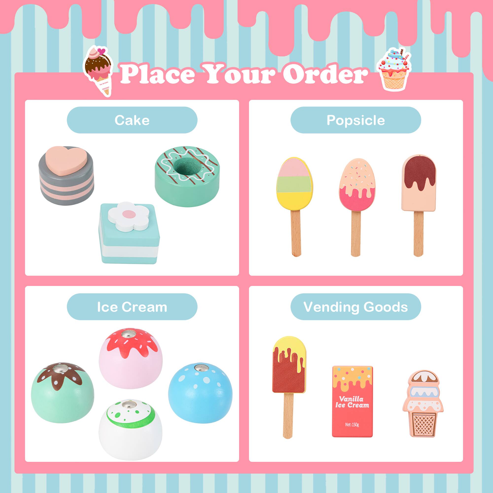 Place Your Order

Cake  
Popsicle  
Ice Cream  
Vending Goods  

Vanilla Ice Cream  
Net: 150g