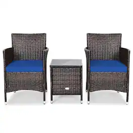 Pefilos - 3 Piece Rattan Wicker Sofa Set, Outdoor Rattan Chairs Wicker Conversation Set, Patio Furniture Set for Backyard Porch - Blue
