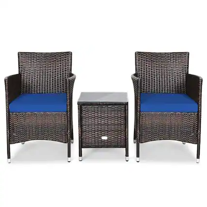 Front. Pefilos - 3 Piece Rattan Wicker Sofa Set, Outdoor Rattan Chairs Wicker Conversation Set, Patio Furniture Set for Backyard Porch - Blue.