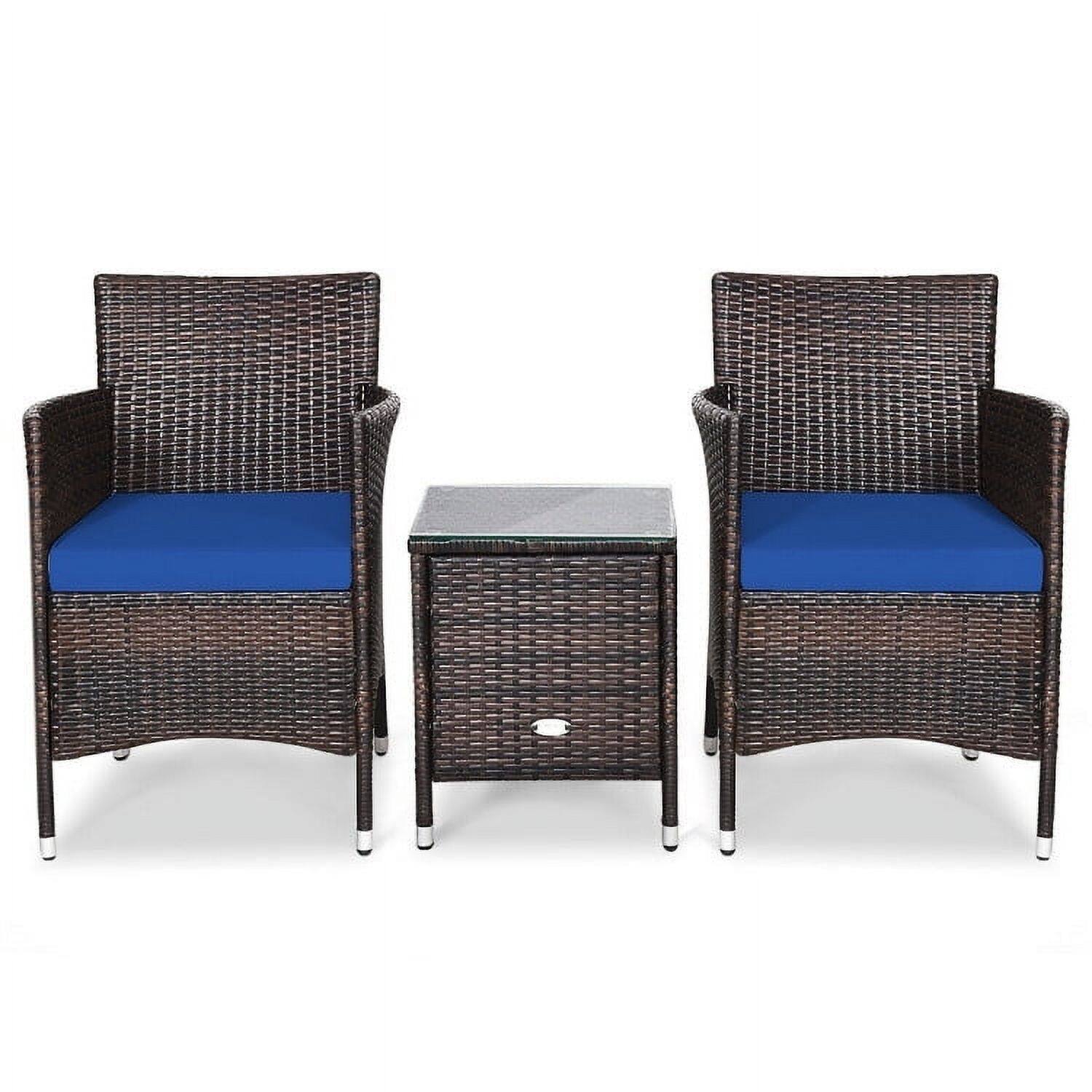 Front. Pefilos - 3 Piece Rattan Wicker Sofa Set, Outdoor Rattan Chairs Wicker Conversation Set, Patio Furniture Set for Backyard Porch - Blue.