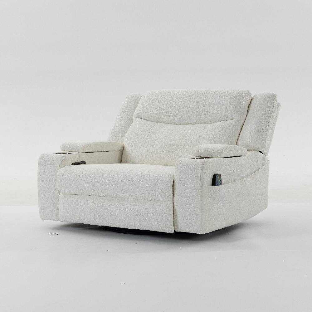 Back. Ropilly - Ropilly Extra Wide Power Recliner with Heat and Massage Cream Velvet Chair - Cream.