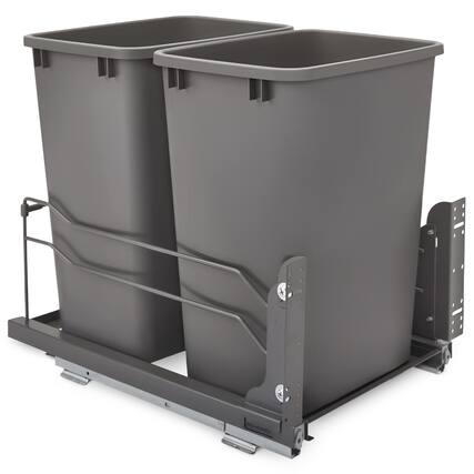 Front. Rev-A-Shelf - Rev-A-Shelf Double Pullout Trash Cans 35 qt. with Soft-close, 53WC-1835SCDM-213 - Orion Gray.