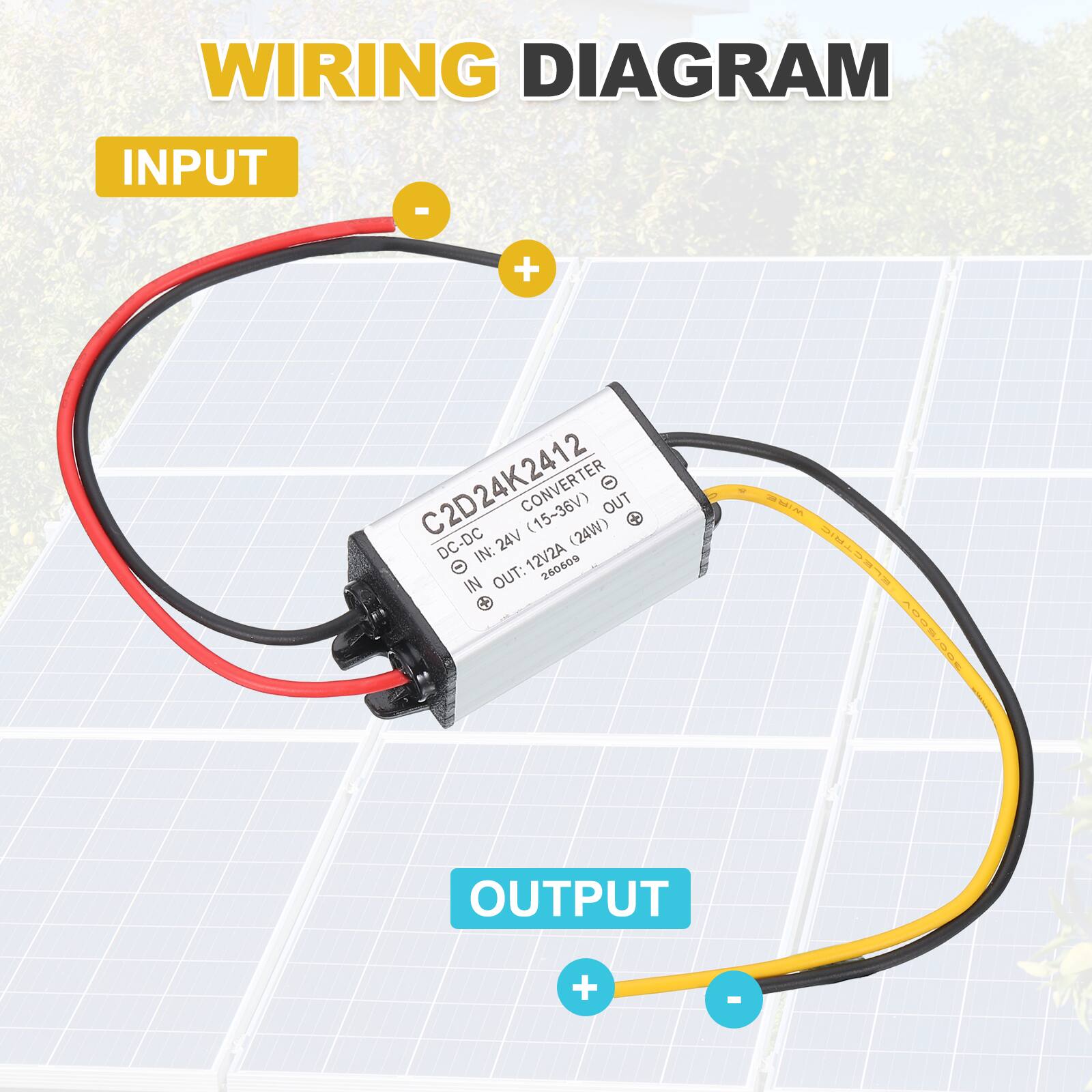 WIRING DIAGRAM

INPUT
- C2D24K2412 CONVERTER U (15-36V) DC-DC 24V (24W)
  IN: 12V2A
  OUT: 12V2A
  OUT: 280609 C NE ELECTRIC A008/008

OUTPUT