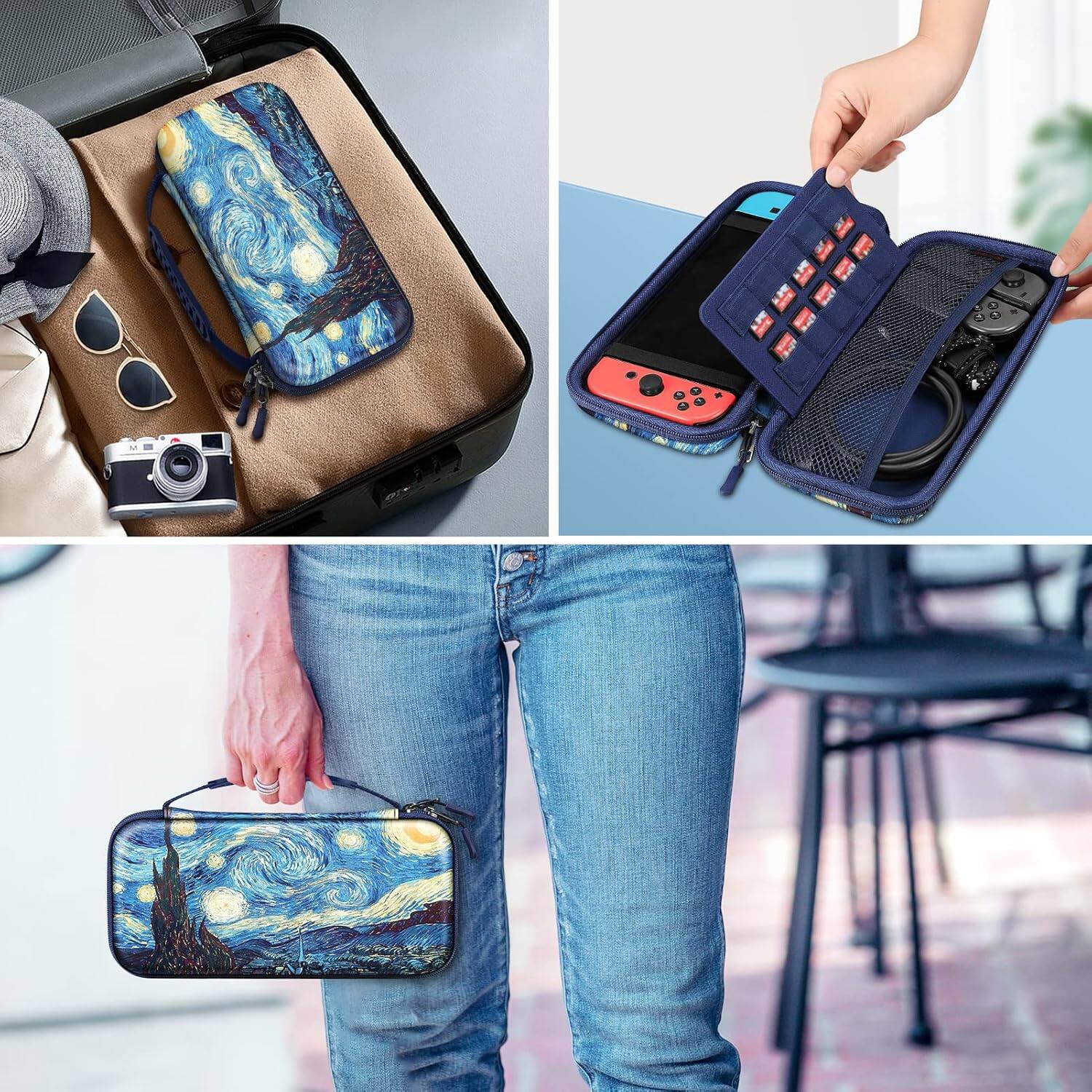 Alt View 3. Fintie - Carrying Case for Nintendo Switch (2017) / Nintendo Switch OLED Model (2021), Portable Travel Storage Bag - Starry Night.