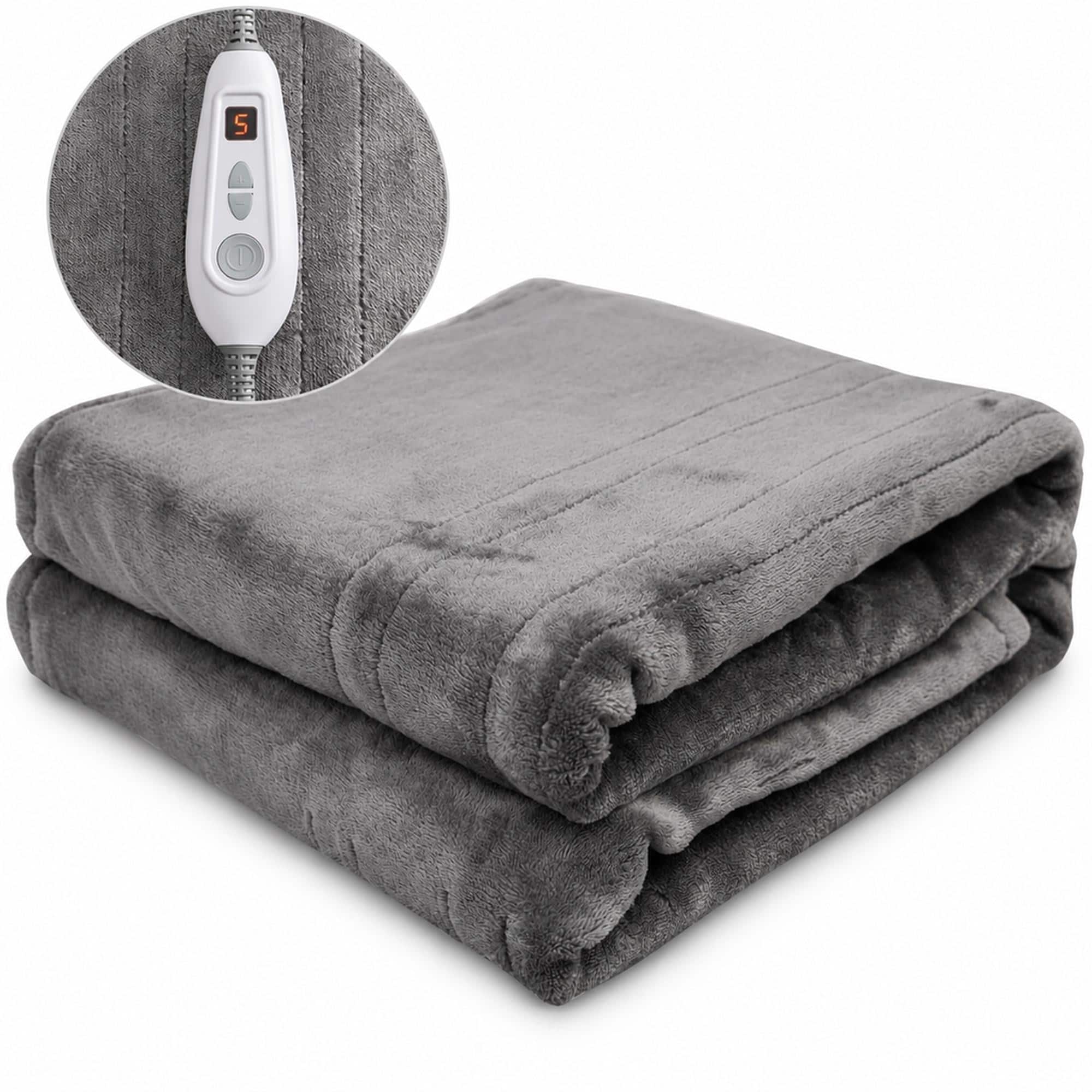 RYHNUYNE - Heated Blanket 50" x 60" – Microplush Flannel Electric Throw with 10 Heat Levels & 1-12H Auto-Off, Grey - Gray
