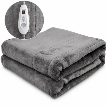 Front. RYHNUYNE - Heated Blanket 50" x 60" – Microplush Flannel Electric Throw with 10 Heat Levels & 1-12H Auto-Off, Grey - Gray.