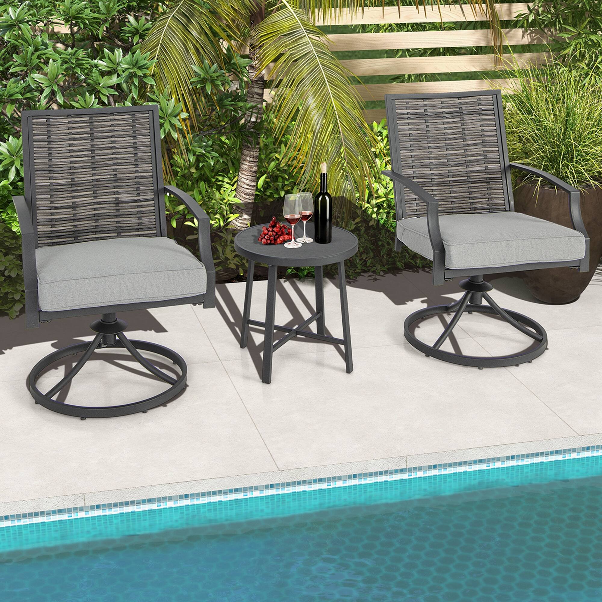 Alt View 2. Costway - Costway 3 PCS Patio Swivel Chair Set Coffee Table Wicker Cushioned Seat Balcony Porch - Mix Brown,Black,Grey.