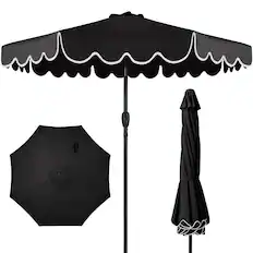 Front. Best Choice Products - Best Choice Products 9ft Patio Market Umbrella with Scallop Trim, Fade-Resistant, Crank & Tilt, Wind Vent - Black - Black.