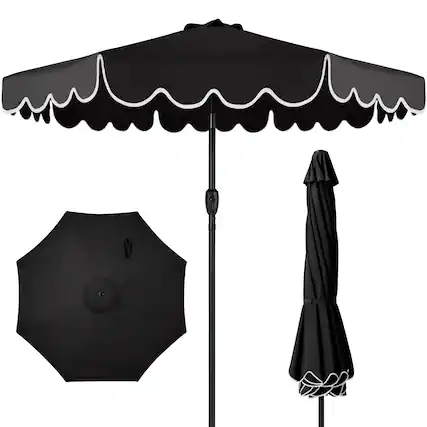 Front. Best Choice Products - Best Choice Products 9ft Patio Market Umbrella with Scallop Trim, Fade-Resistant, Crank & Tilt, Wind Vent - Black - Black.