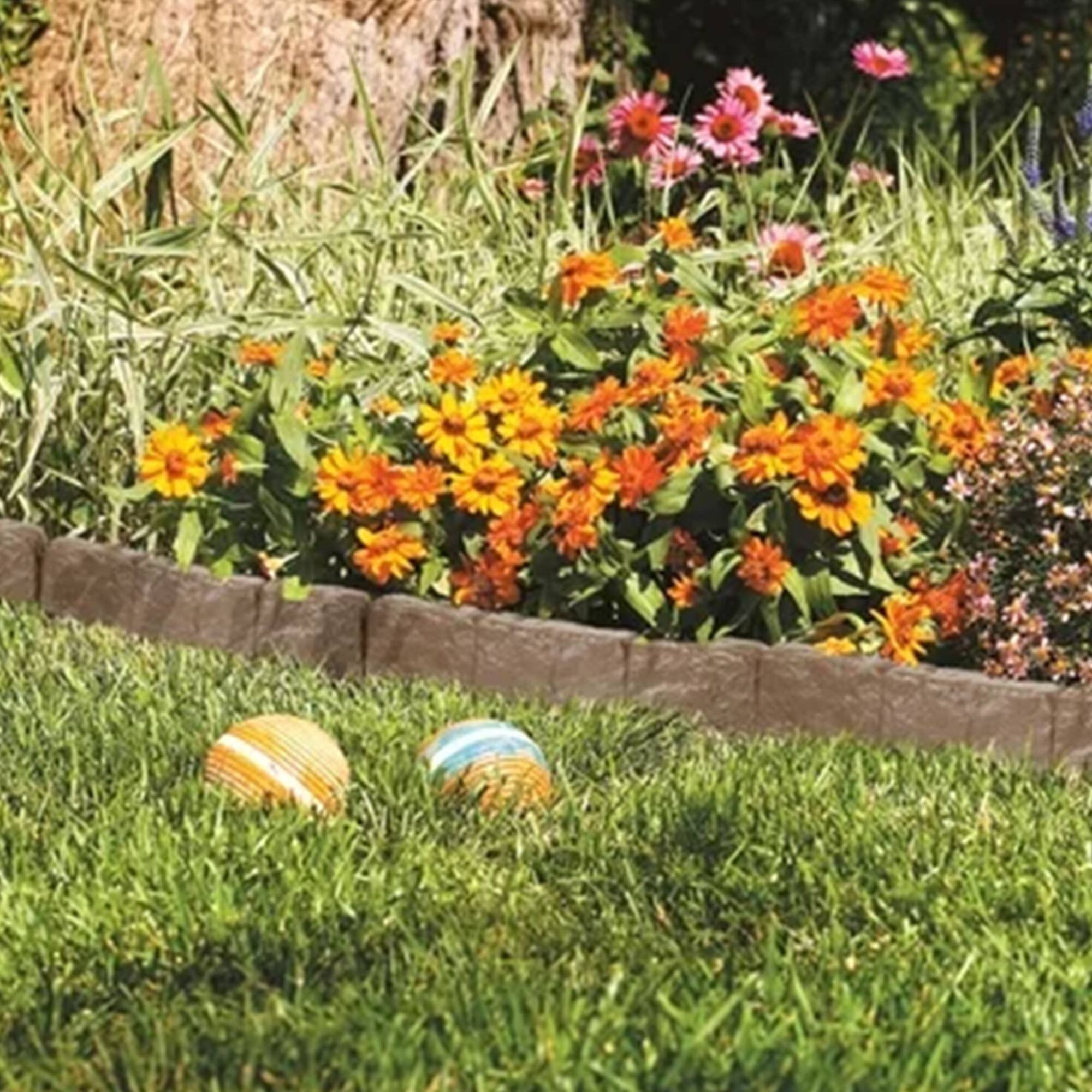 Alt View 4. Suncast - Suncast Plastic Border Stone Edging for Enclosing Flower Beds or Garden, Brown - BROWN.