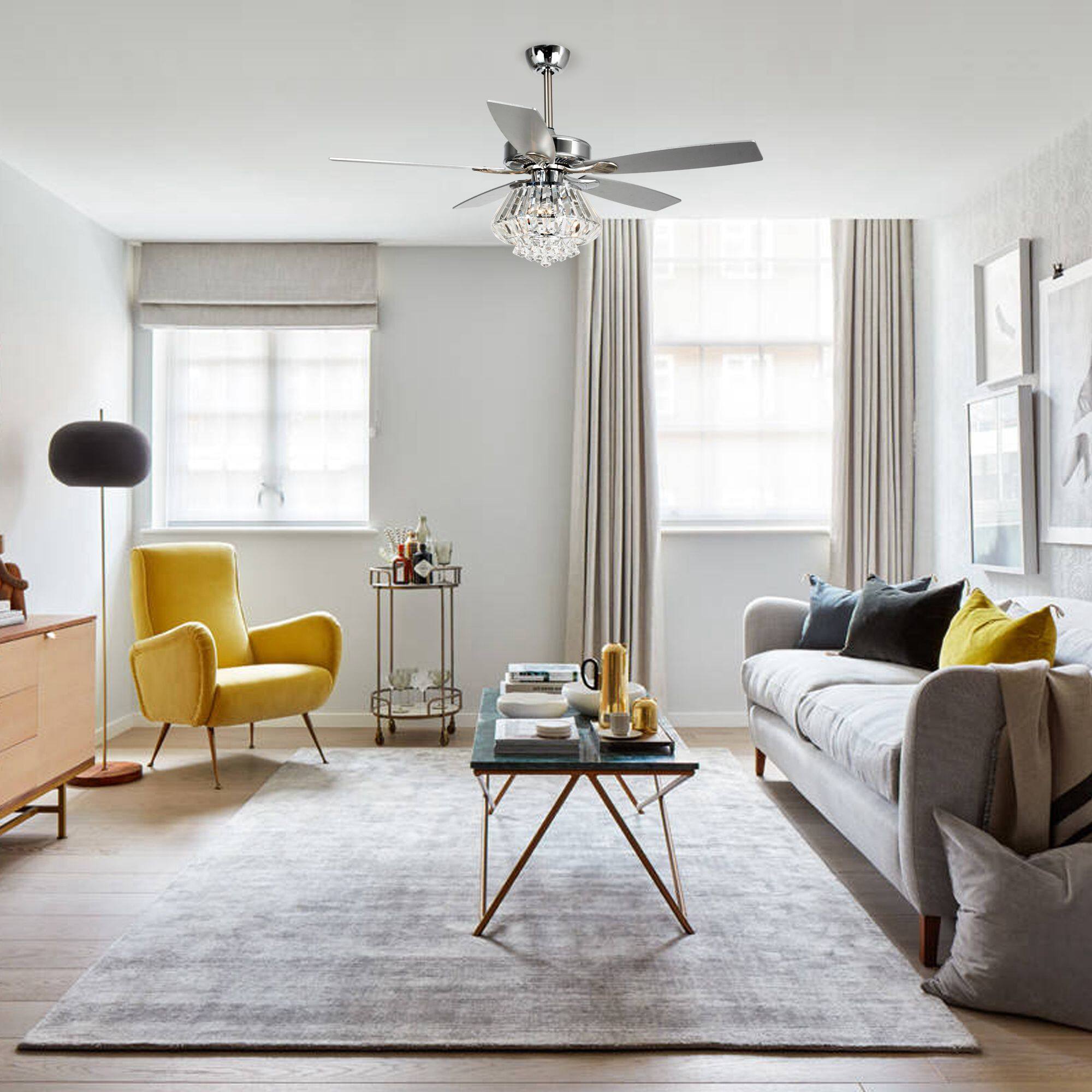 Back. Parrot Uncle - Modern 52" Chrome Crystal Ceiling Fan with Remote Control - Chrome.