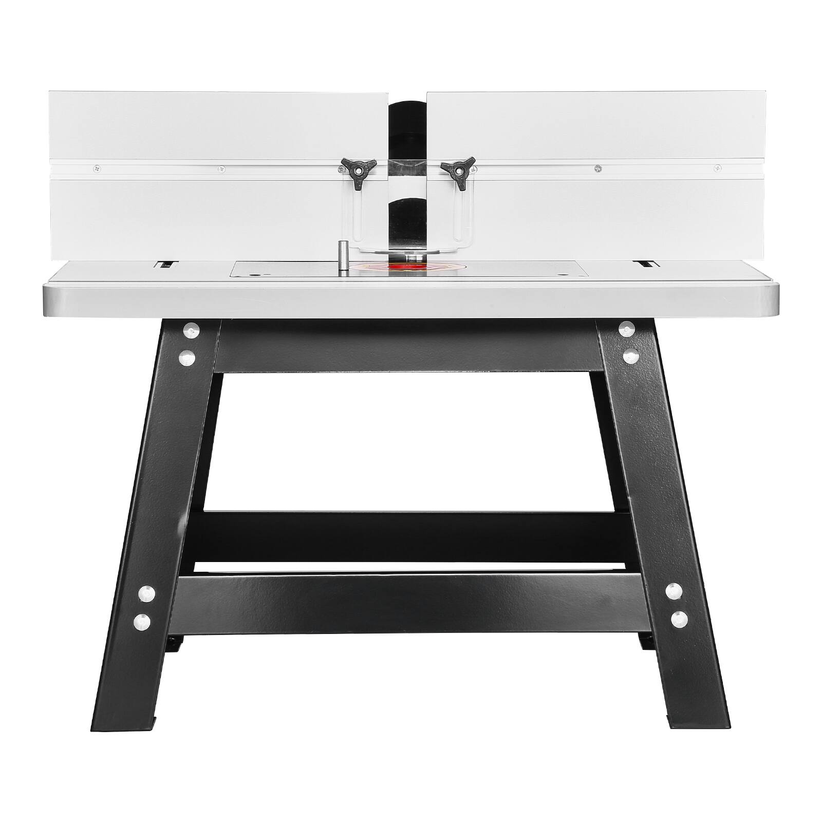 Alt View 5. VEVOR - Benchtop Router Table, 24 in x 15.7 in, Bench Top Routing Table with Adjustable Fence, MDF Top, Sturdy Metal Base - White top with black base.