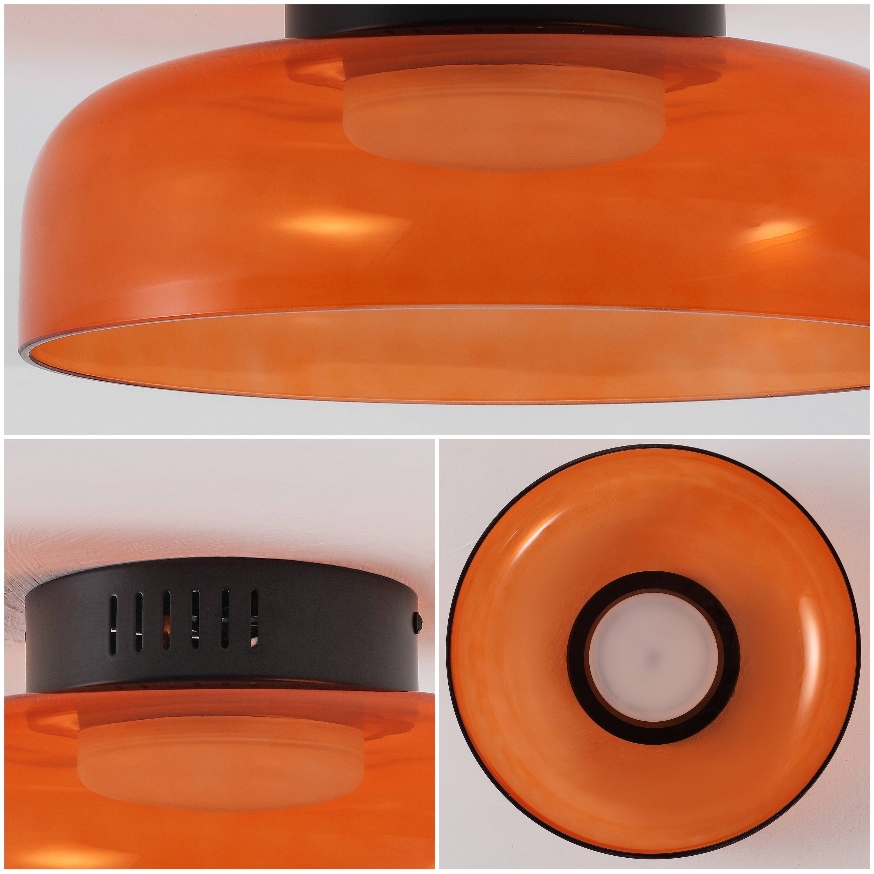 Alt View 4. Jonathan Y - Kalmar 12" Modern Minimalist Iron/Glass Dimmable Integrated LED Flush Mount, Orange/Black - Orange.