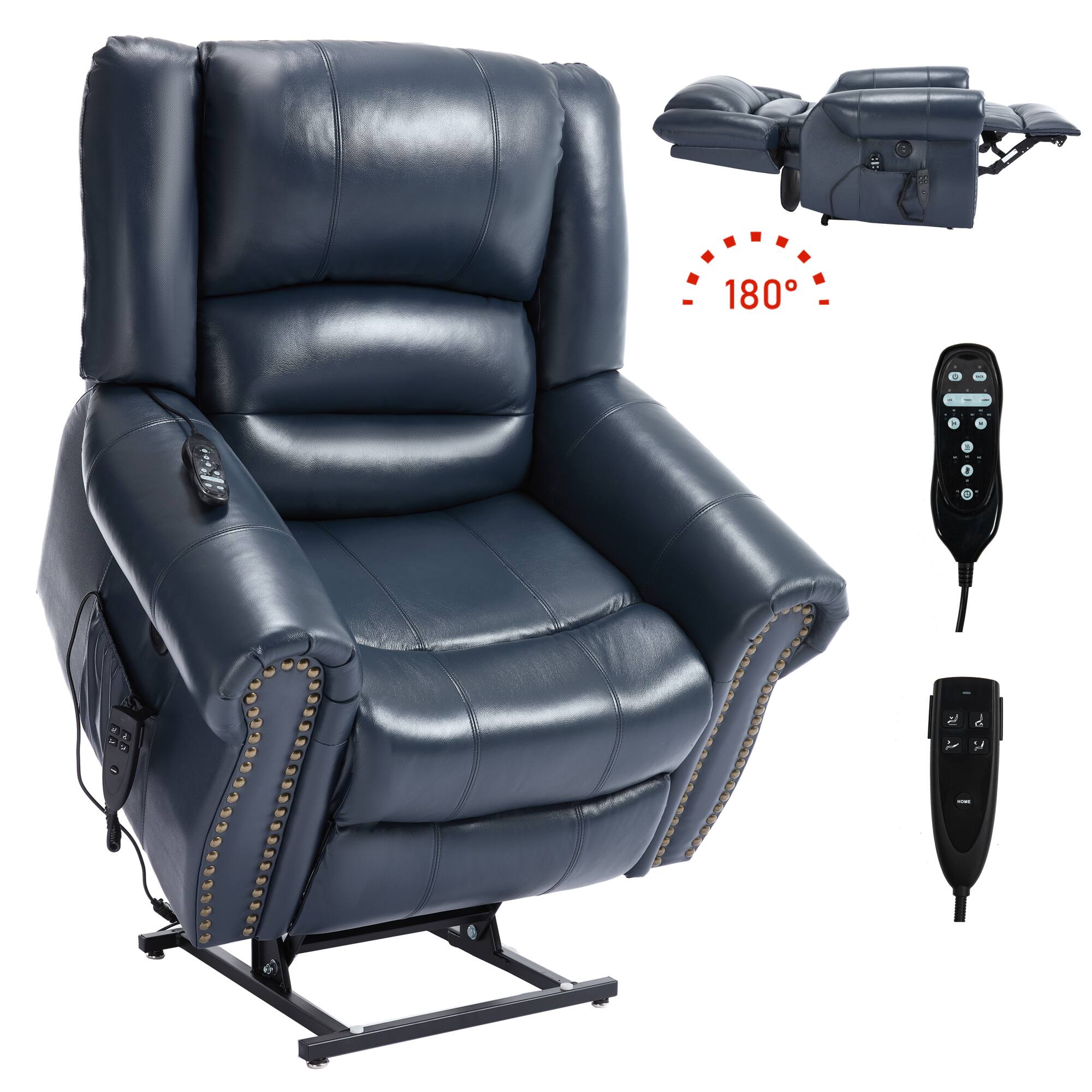 LUCKY ONE - Leather Dual Motor Power Lift Recliner Chair with Massage and Heat, USB, Side Pocket, Infinite Position, Power-Remote - Blue price history on PriceWatchPro