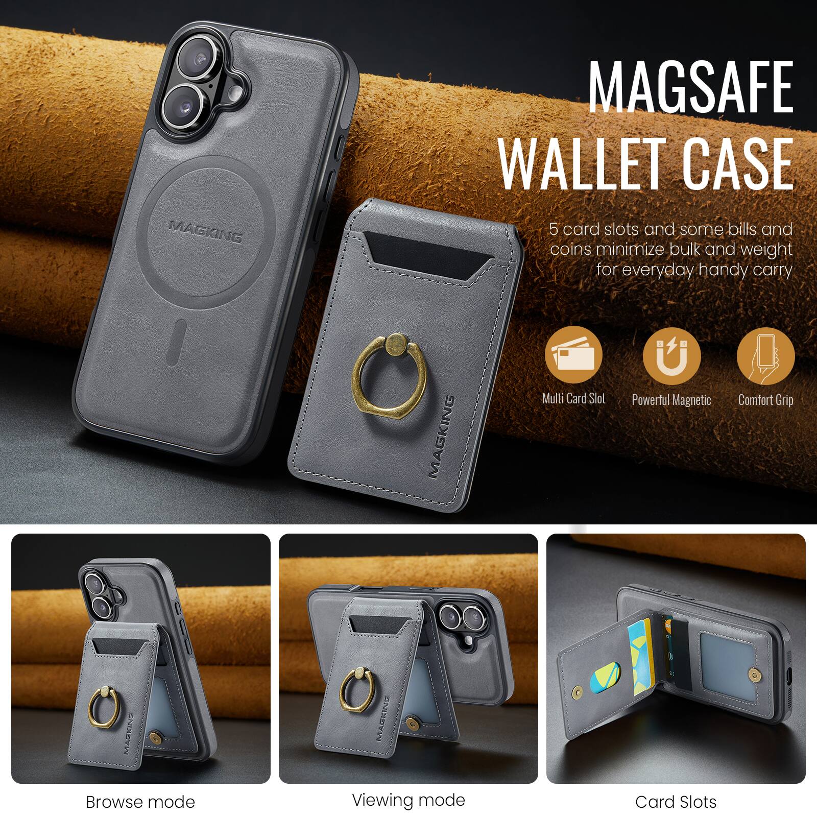 MAGSAFE WALLET CASE

5 card slots and some bills and coins minimize bulk and weight for everyday handy carry

MAGKING Multi Card Slot Powerful Magnetic Comfort Grip

Browse mode
Viewing mode
Card Slots