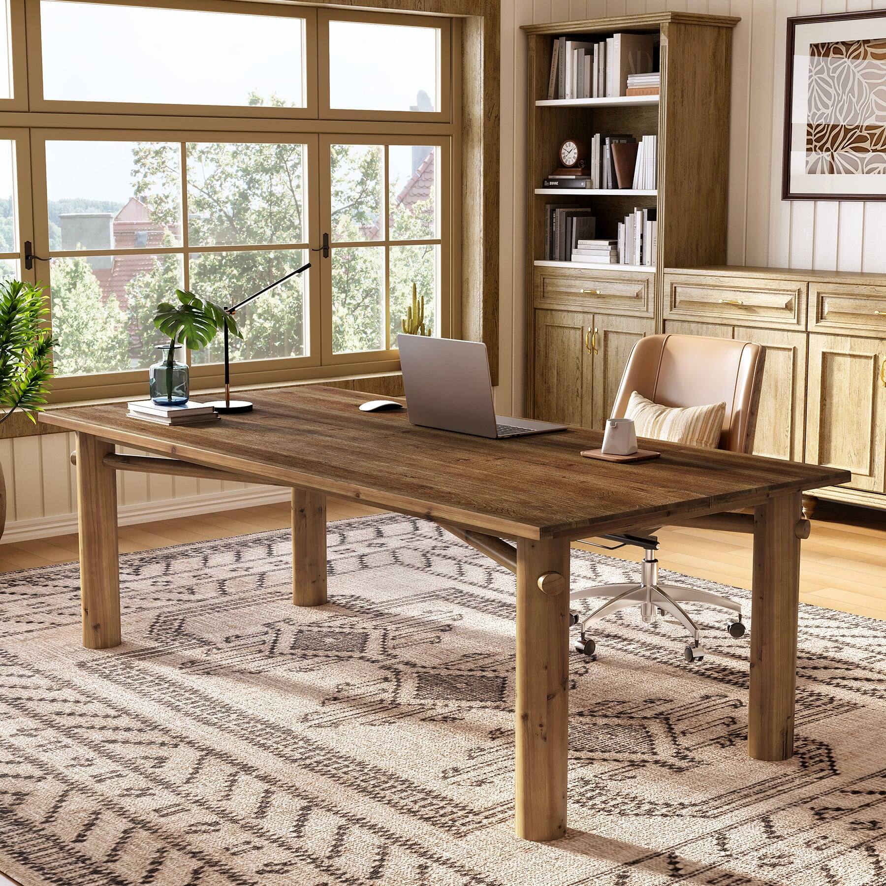 Angle. Tribesigns - Office Executive Desk with Solid Wood Construction, for Computer Work and Writing in Home Offices - Brown.