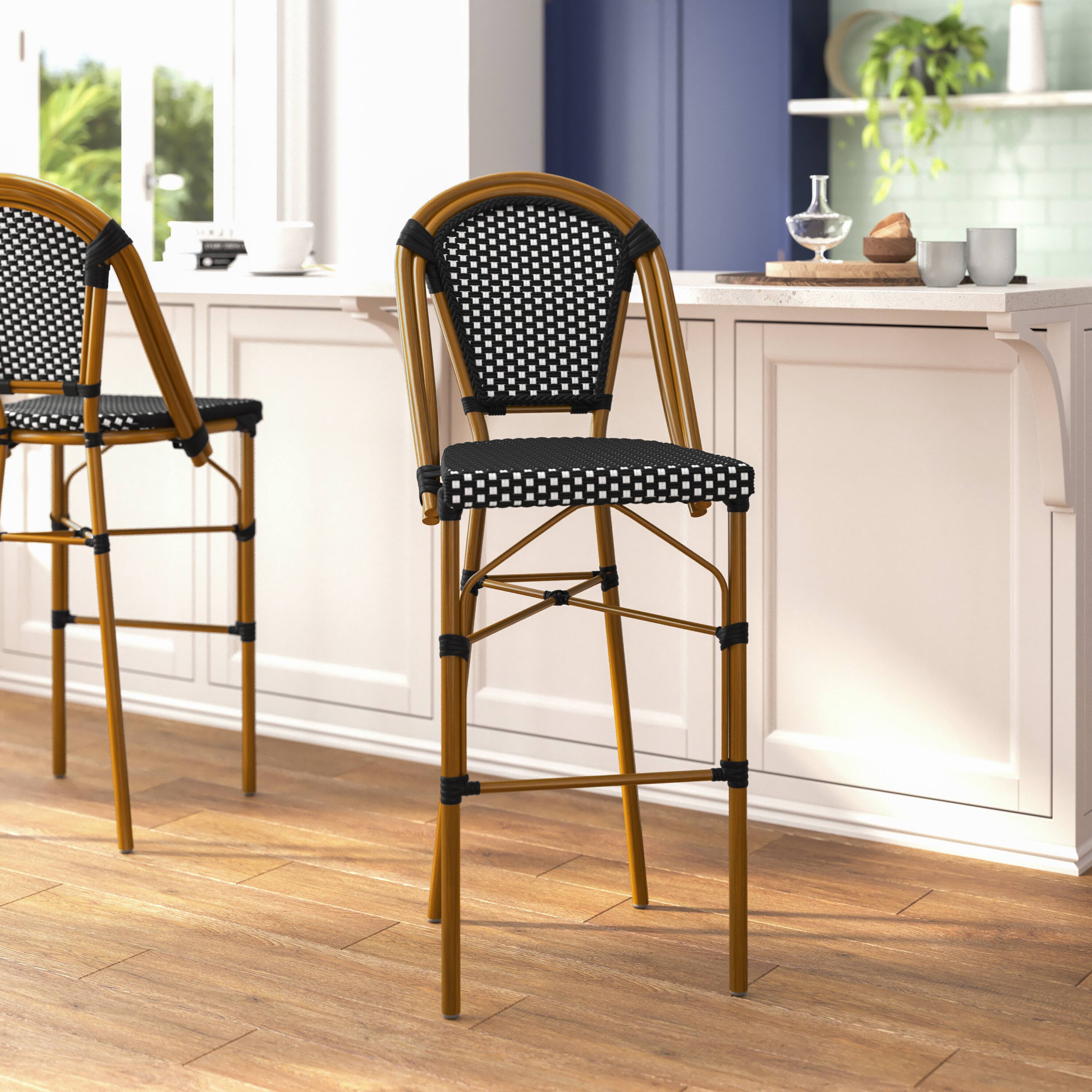 Alt View 2. Flash Furniture - Bordeaux Stackable Indoor/Outdoor Bistro 30" High Barstool, Commercial Grade, Black/White and Bamboo Finish - Black.
