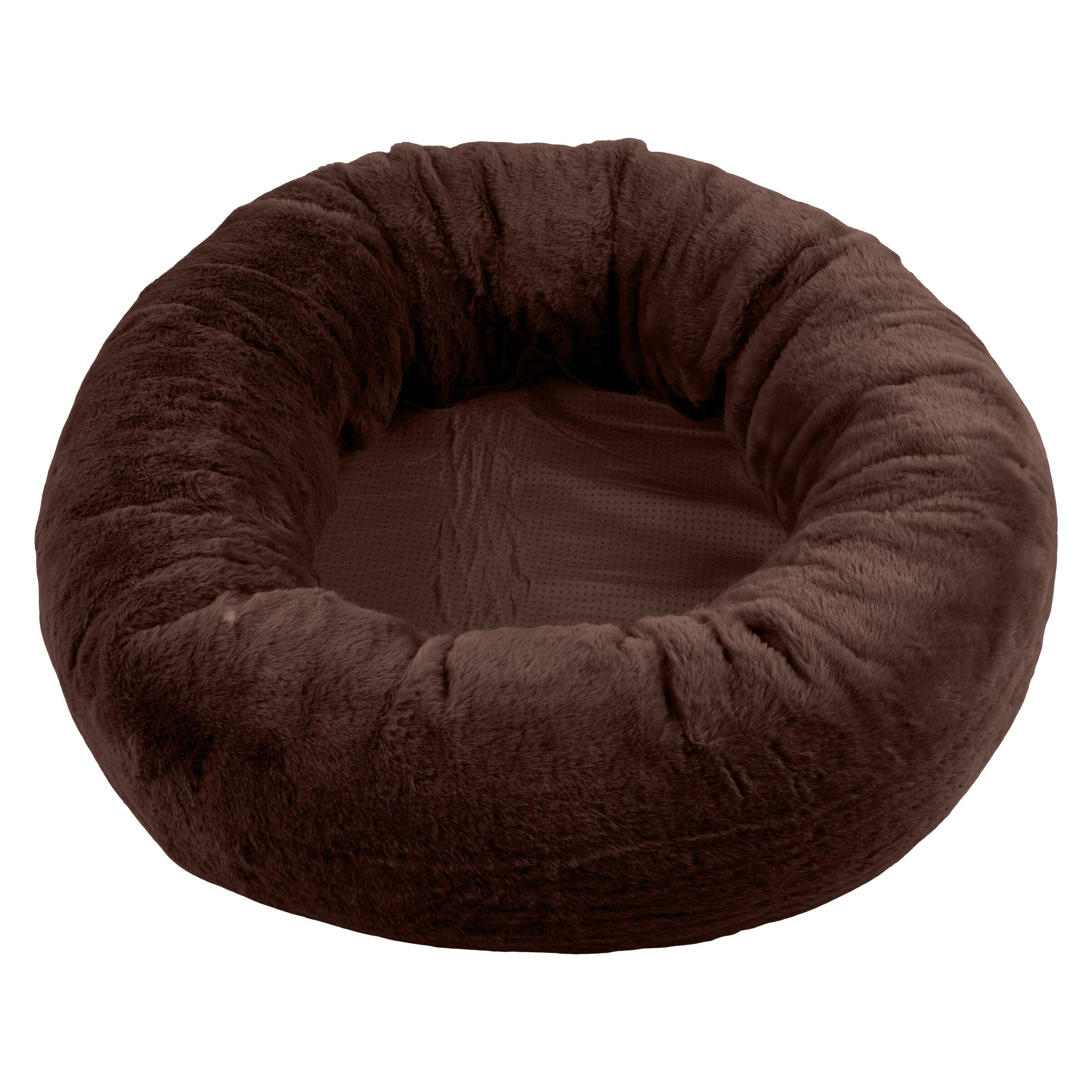 Left. PetMaker - 25in Donut Dog Bed for Small Pets - DarkBrown.