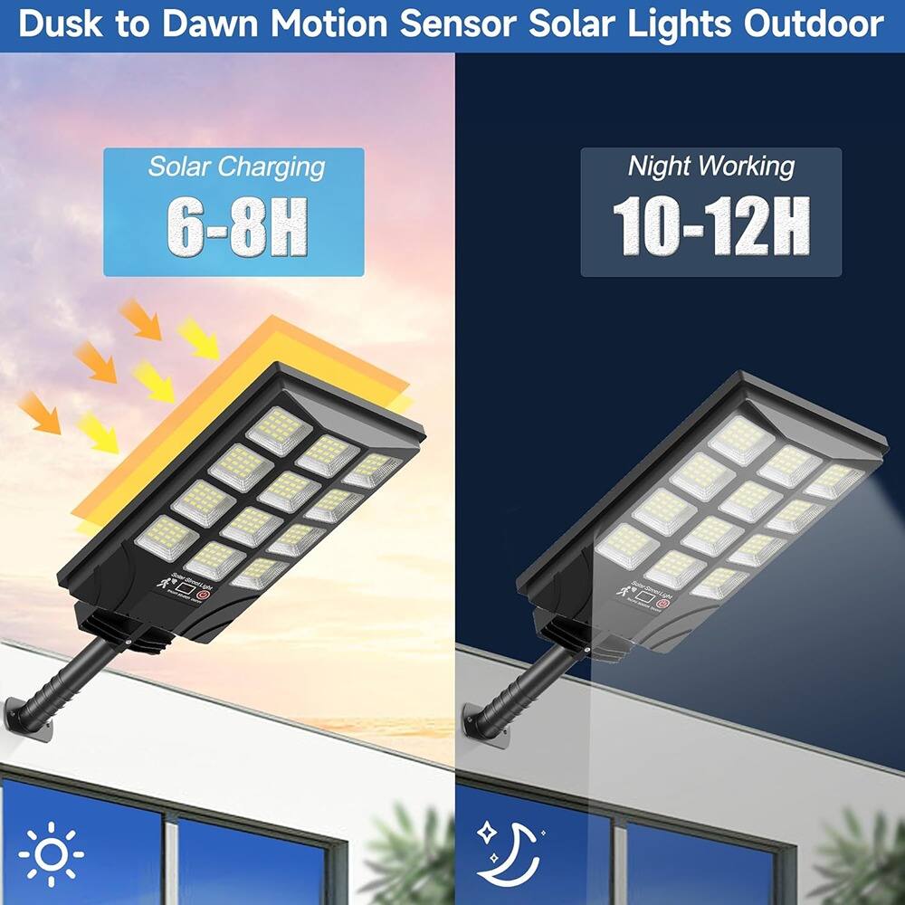 Dusk to Dawn Motion Sensor Solar Lights Outdoor

Solar Charging: 6-8H

Night Working: 10-12H
