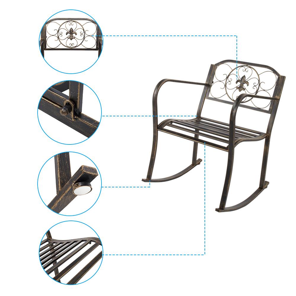 Alt View 7. Winado - Rocking Chair Wrought Cast Iron Rocking Chair with Back & Armrest Metal Patio Rockers for Porch Backyard Outdoor Garden - Bronze.