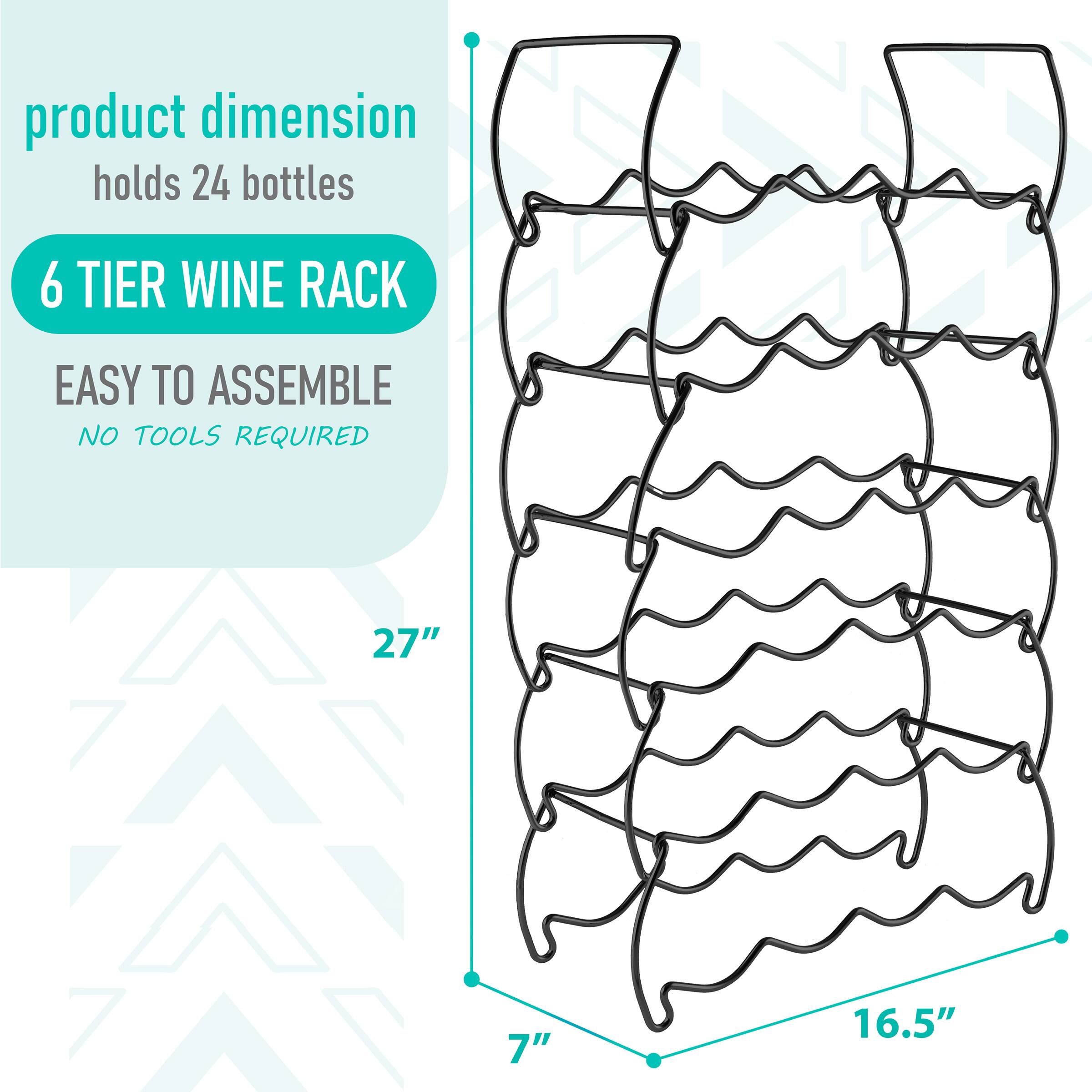 - Product dimension: holds 24 bottles
- 6 Tier Wine Rack
- Easy to assemble
- No tools required
- Dimensions: 27" x 7" x 16.5"