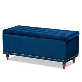 Baxton Studio - Kaylee Modern and Contemporary Velvet Fabric Upholstered Button-Tufted Storage Ottoman Bench - Navy Blue/Brown