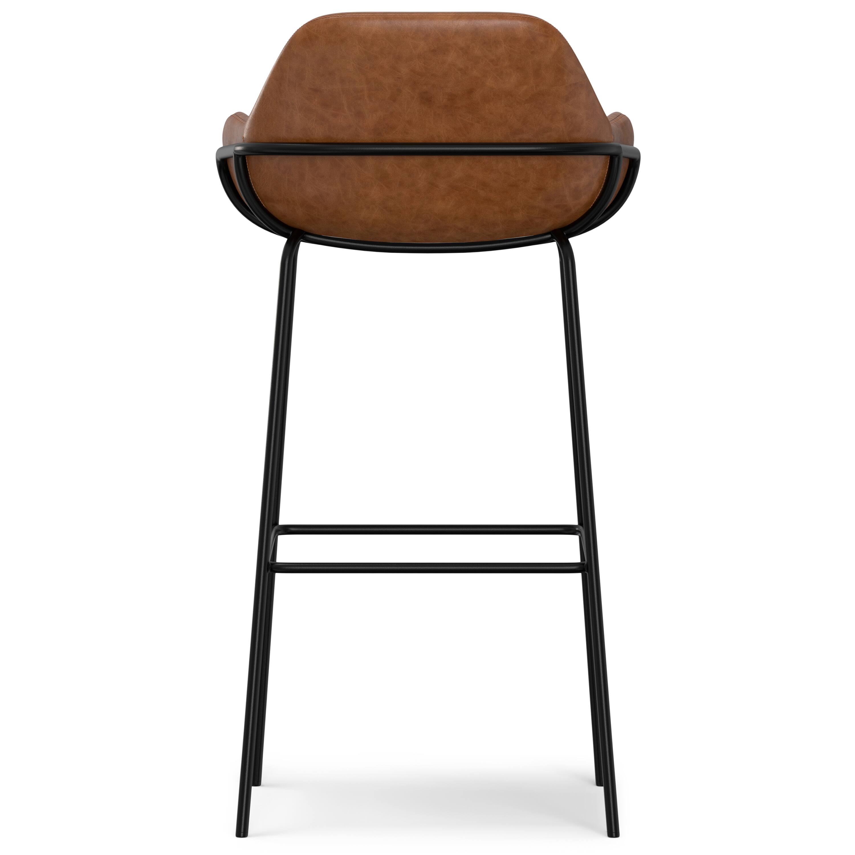 Back. Simpli Home - Mira Contemporary Modern Bar Stool in Distressed Tan  Vegan Faux Leather - Distressed Tan.