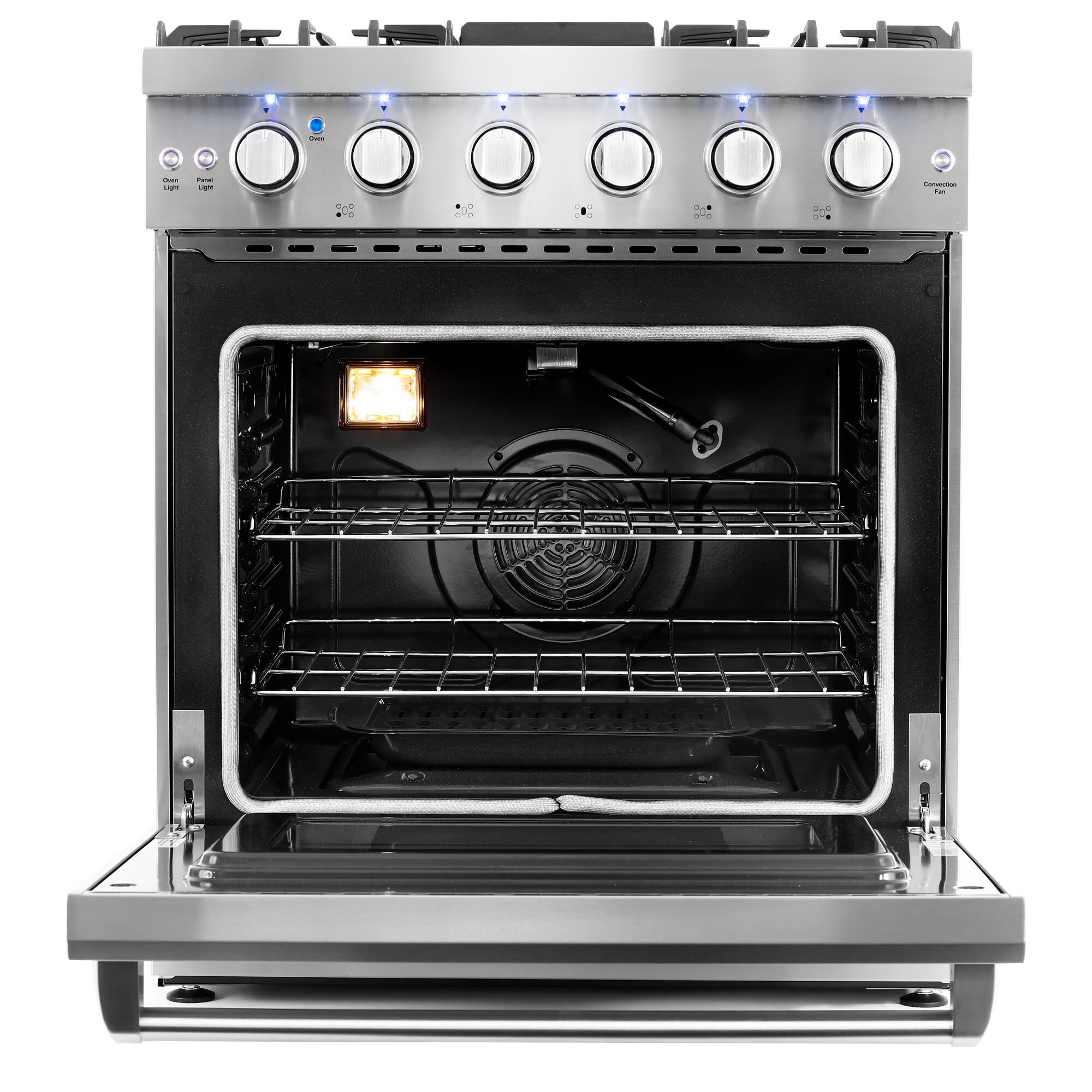 Alt View 3. COSMO - COS-EPGR304 30 in. Haven Collection 4.8 cu. ft. Gas Range with 5 Sealed Burners, Convection Oven, Knob LED Lights - Stainless Steel.