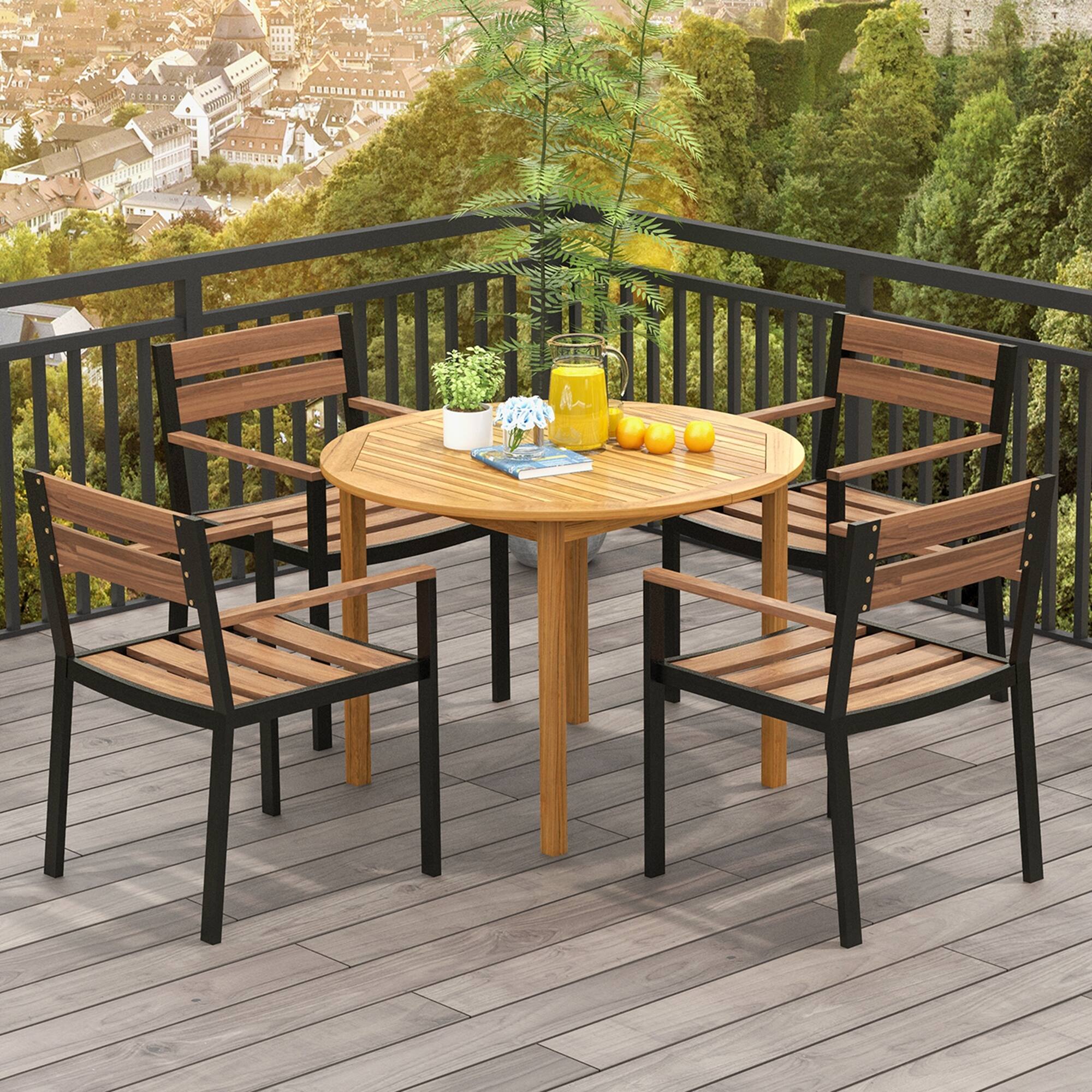 Alt View 5. Costway - Costway Patio Dining Table Acacia Wood Round Outdoor Bistro Table 4-Person for Deck Lawn - Natural.
