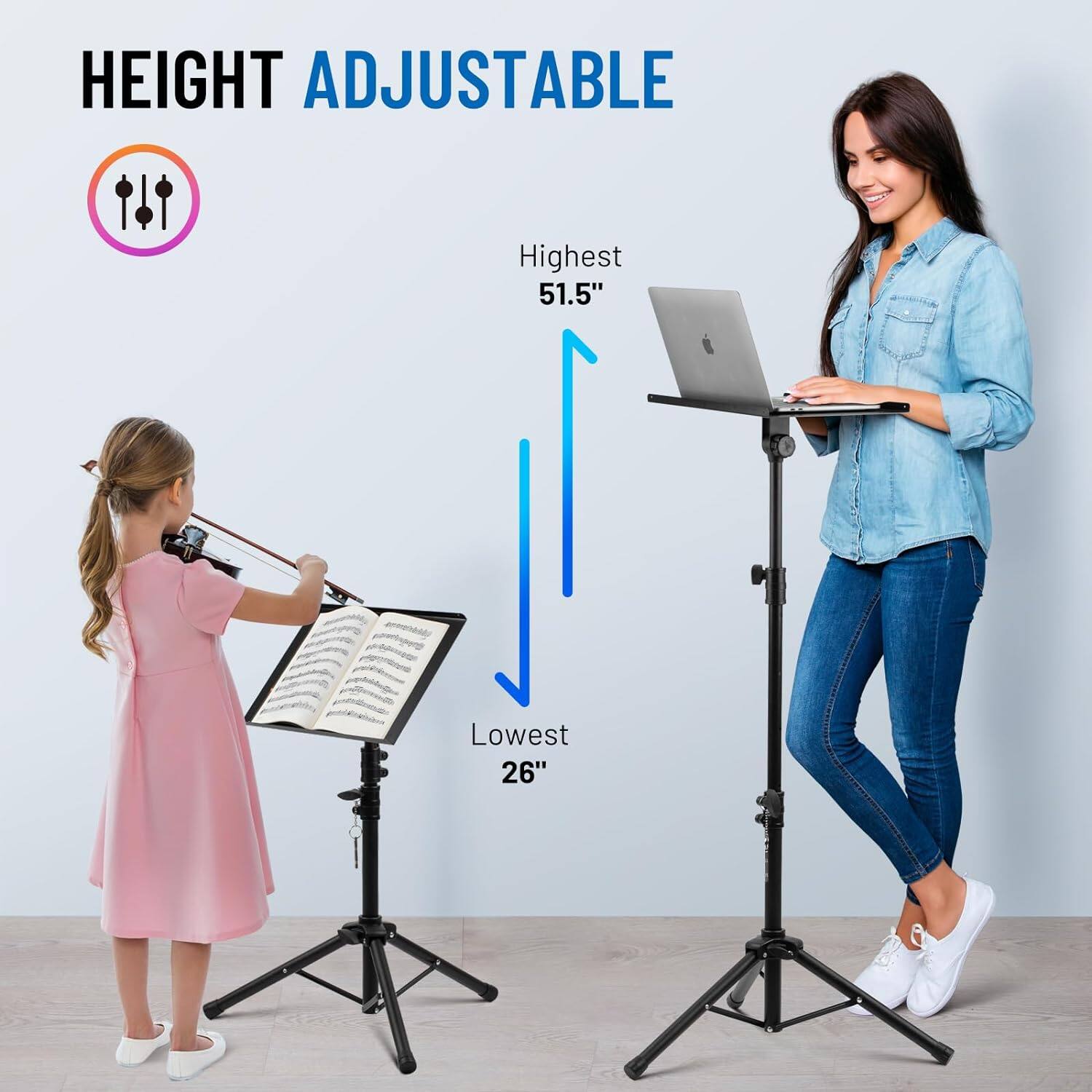HEIGHT ADJUSTABLE  
Highest 51.5"  
Lowest 26"