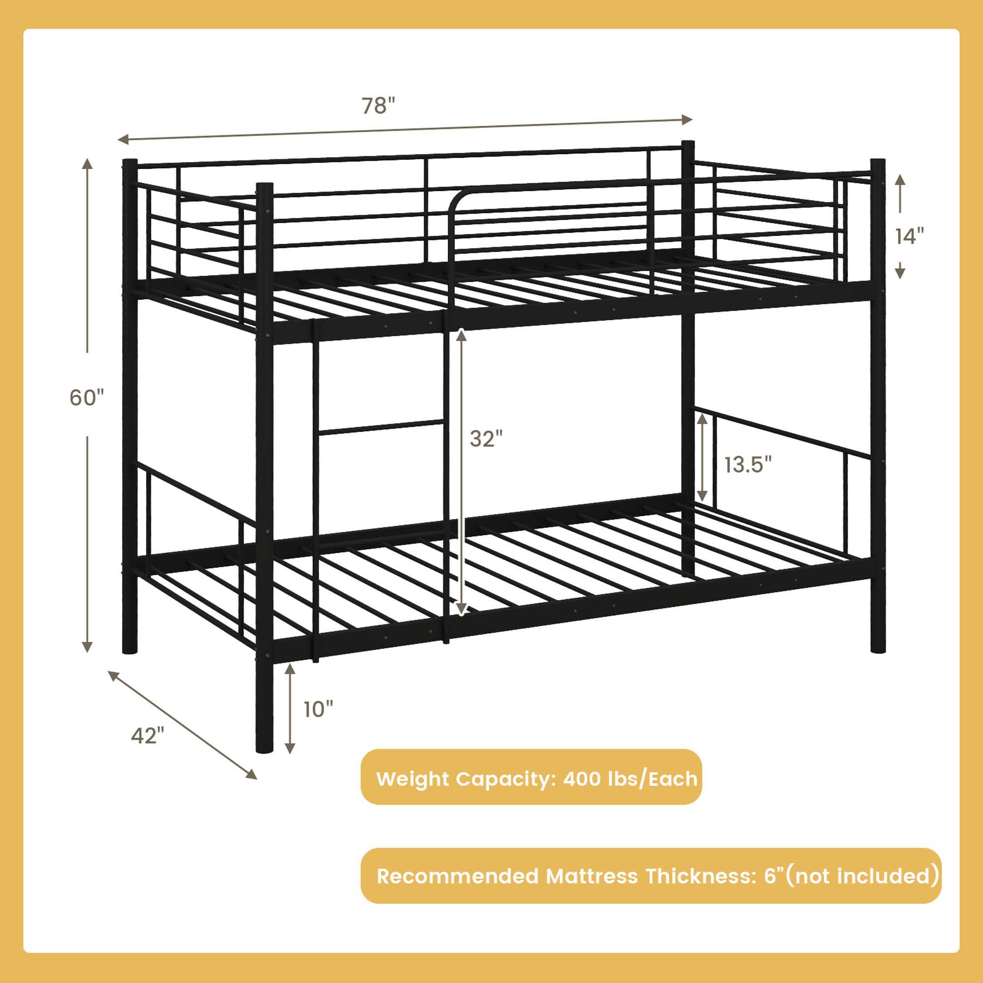 Alt View 3. Costway - Costway Metal Twin Over Twin Bunk Bed with Built-in Ladder Safety Guardrail - Black.